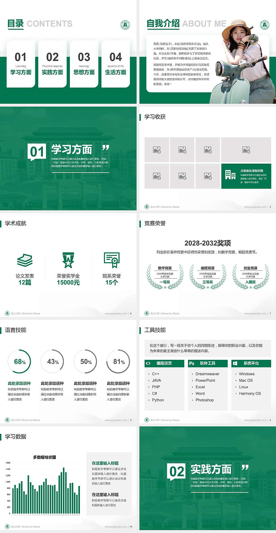 湖北大学专用国家奖学金答辩PPT模板4:3格式幻灯片预览图2