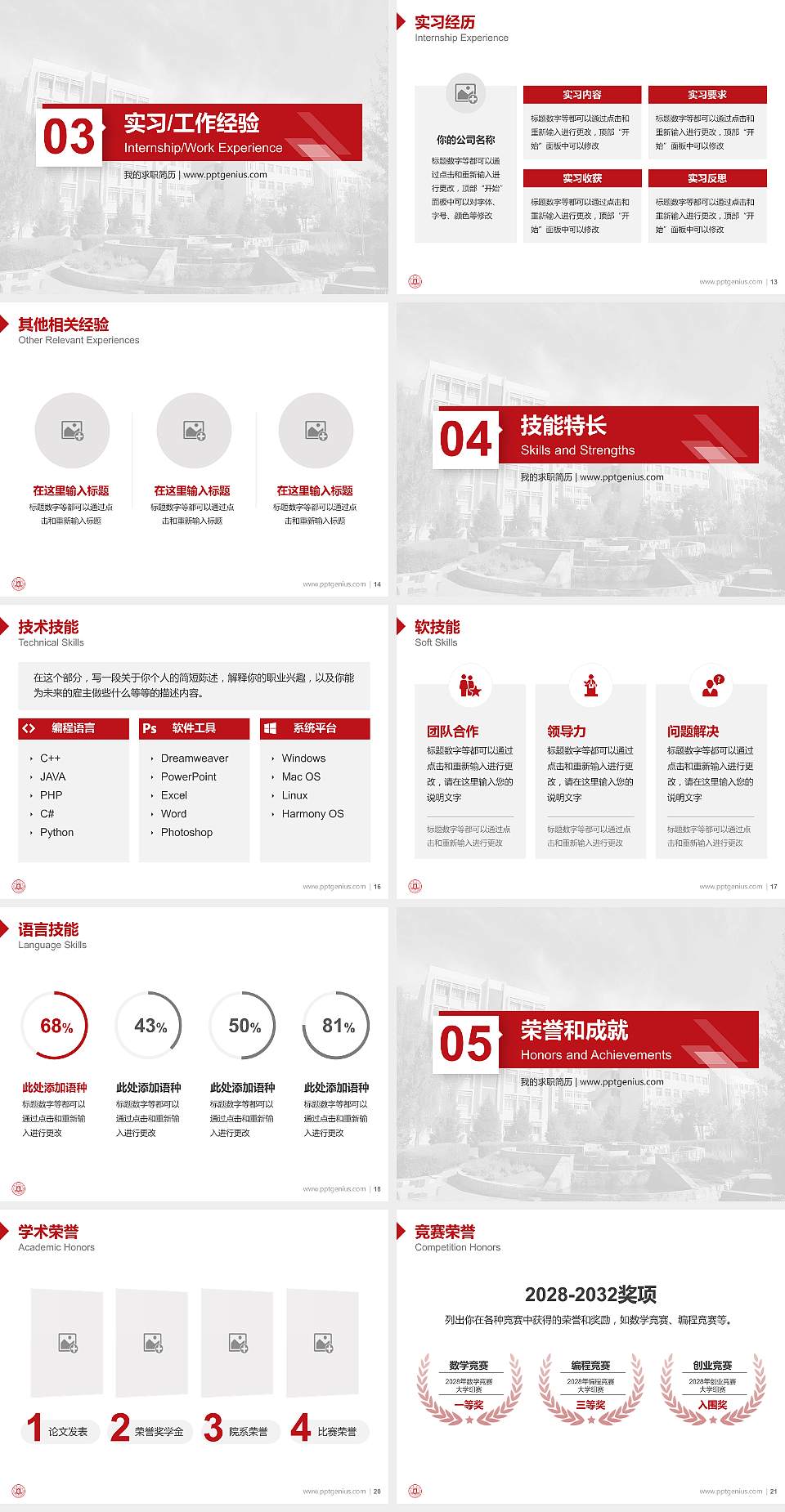 榆林学院教师/学生通用个人简历PPT模板下载4:3格式幻灯片预览图3