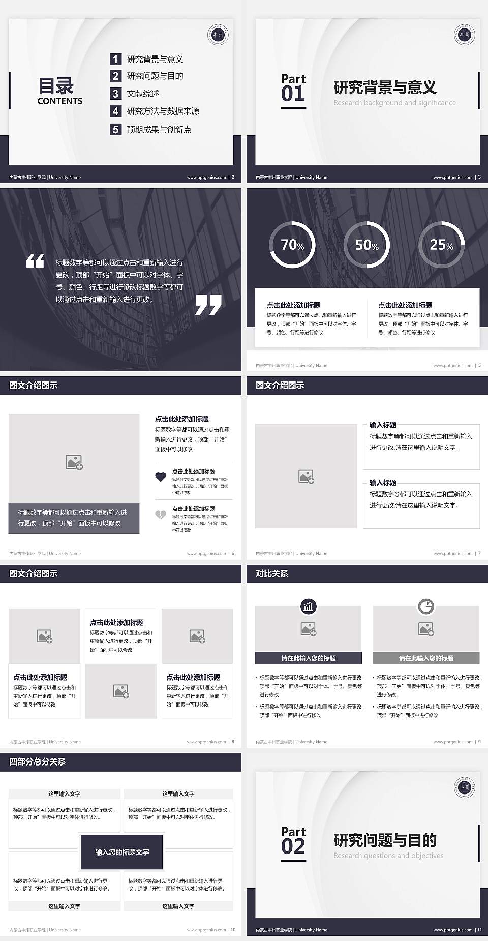 内蒙古丰州职业学院硕士研究生/本科生毕业论文答辩/开题报告通用PPT模板下载4:3格式幻灯片预览图2