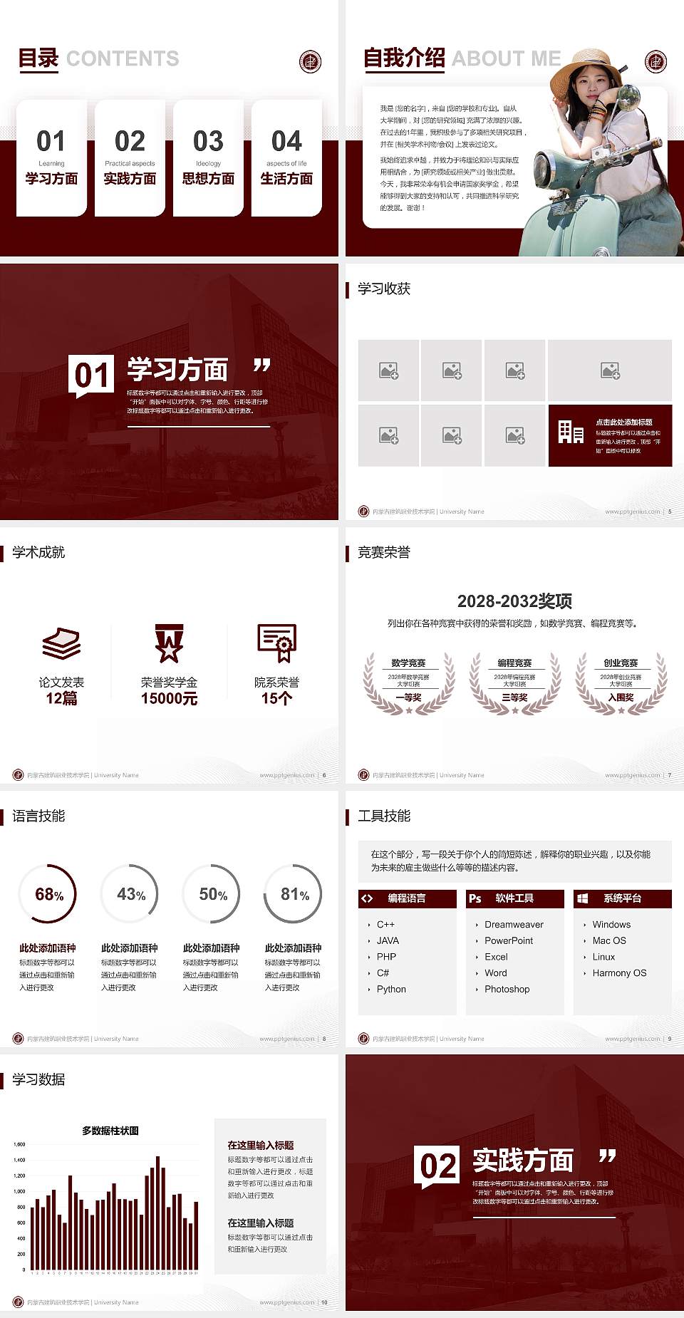 内蒙古建筑职业技术学院专用国家奖学金答辩PPT模板4:3格式幻灯片预览图2