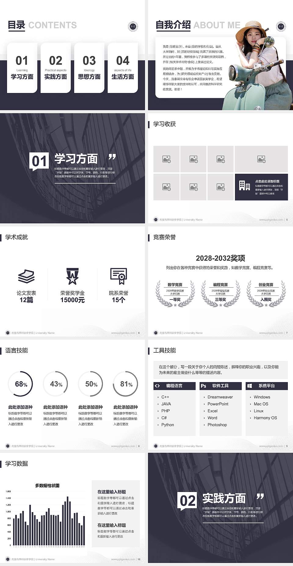 内蒙古丰州职业学院专用国家奖学金答辩PPT模板4:3格式幻灯片预览图2