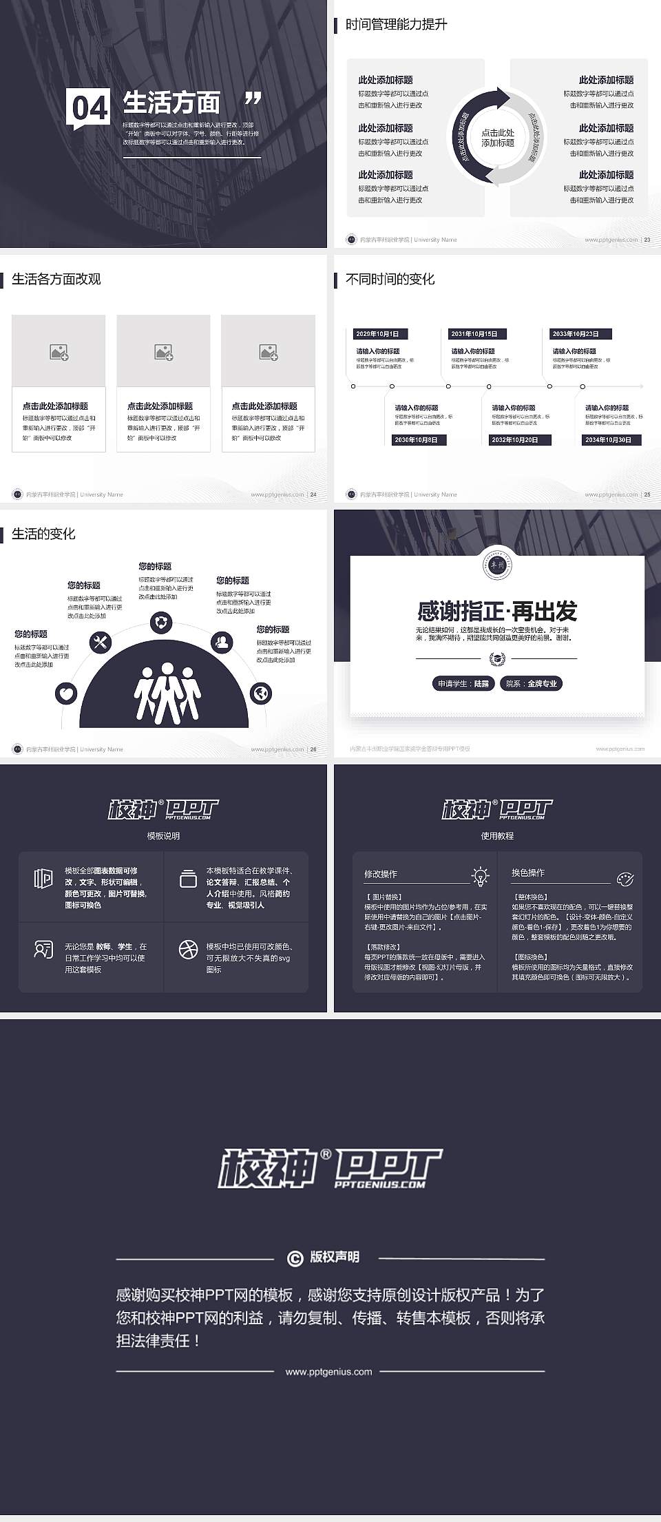 内蒙古丰州职业学院专用国家奖学金答辩PPT模板4:3格式幻灯片预览图4