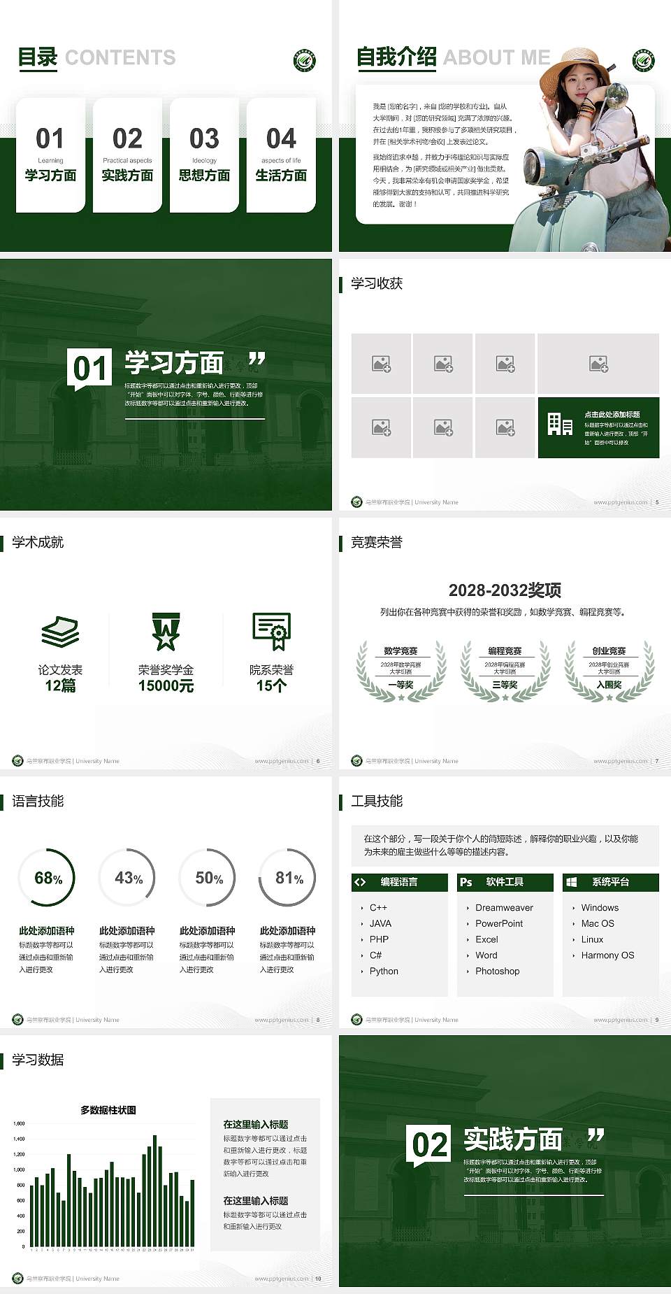 乌兰察布职业学院专用国家奖学金答辩PPT模板4:3格式幻灯片预览图2