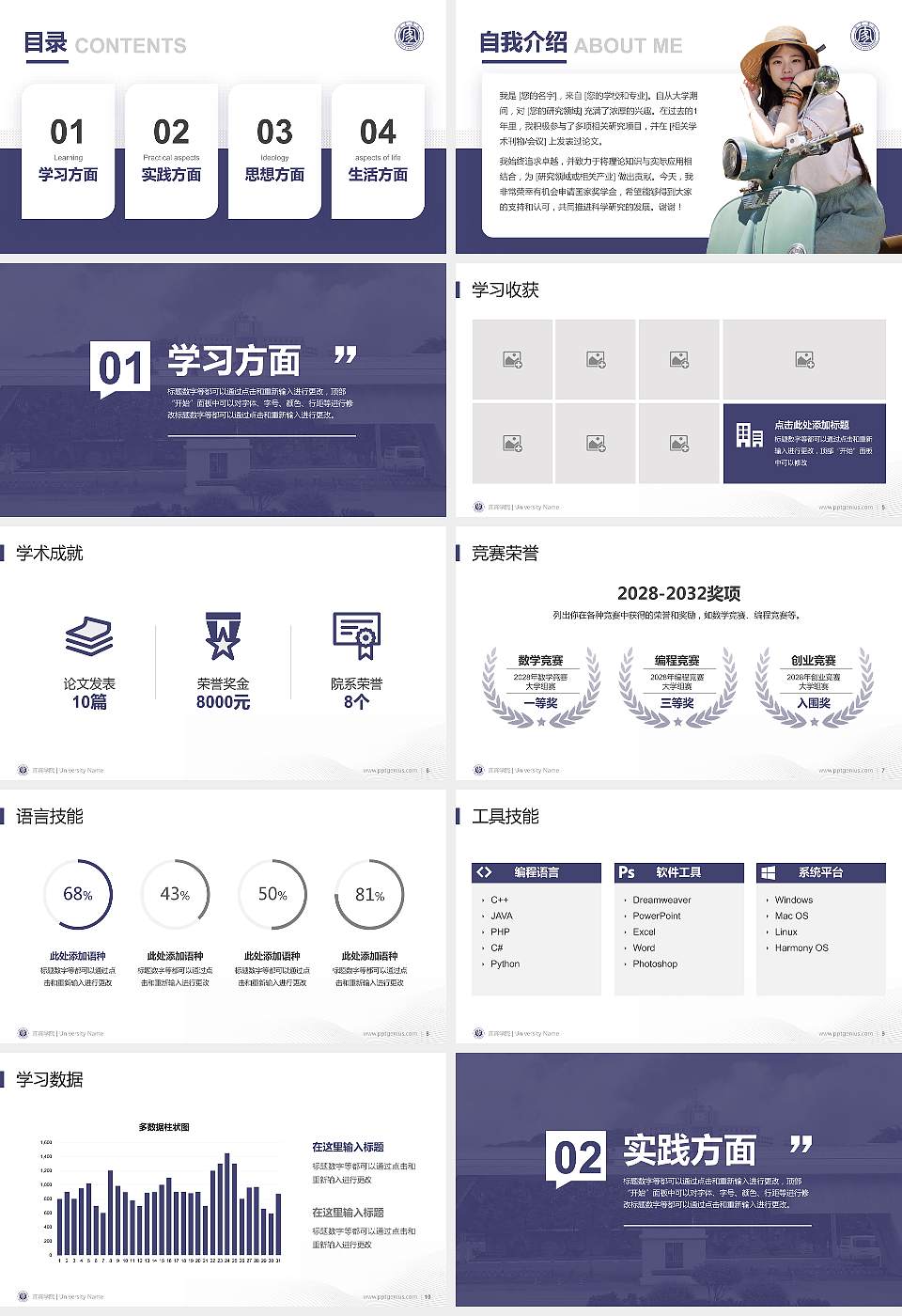宜宾学院专用国家奖学金答辩PPT模板16:9格式幻灯片预览图2