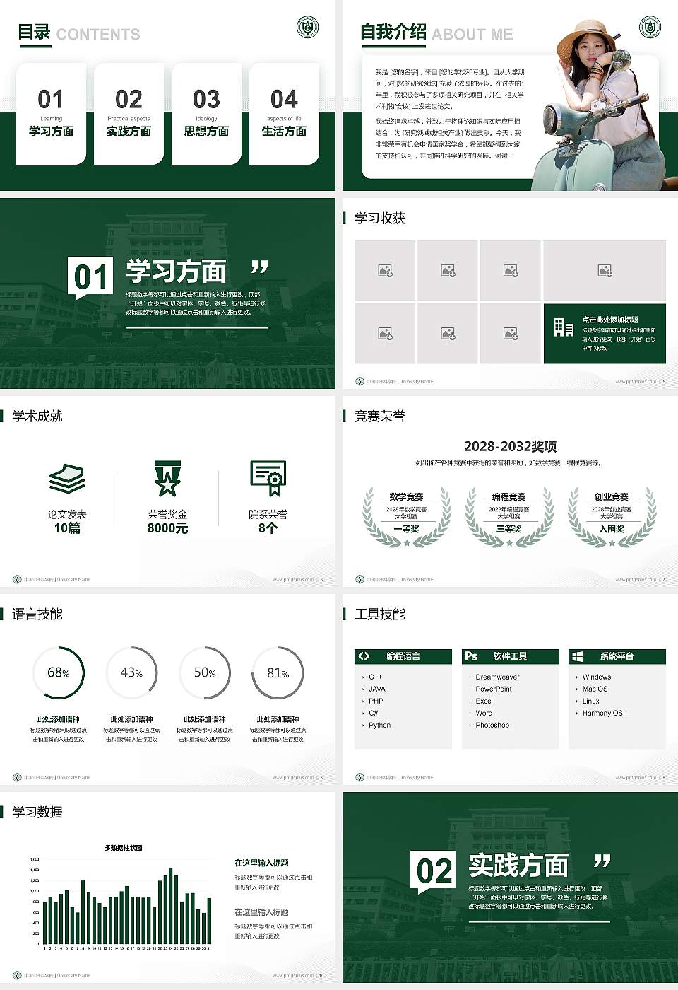 中国中医科学院专用国家奖学金答辩PPT模板16:9格式幻灯片预览图2