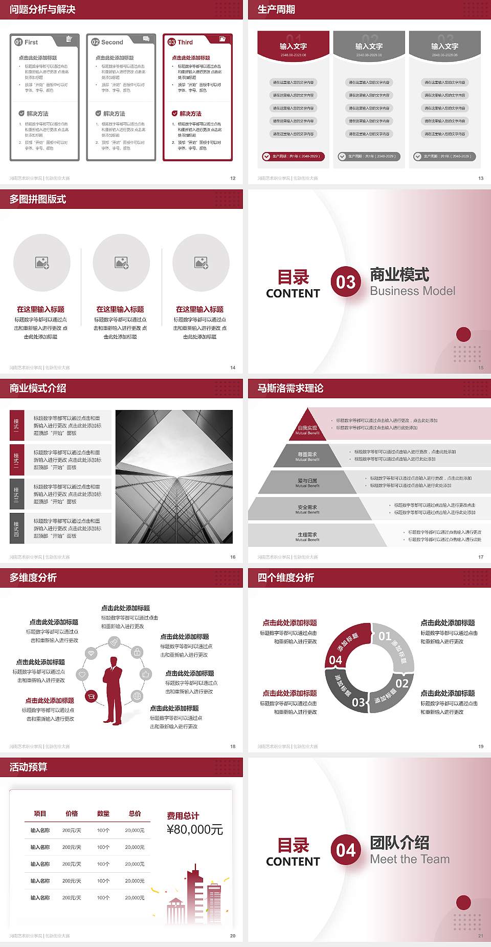 河南艺术职业学院全国大学生创新创业大赛计划书PPT模板4:3格式幻灯片预览图3