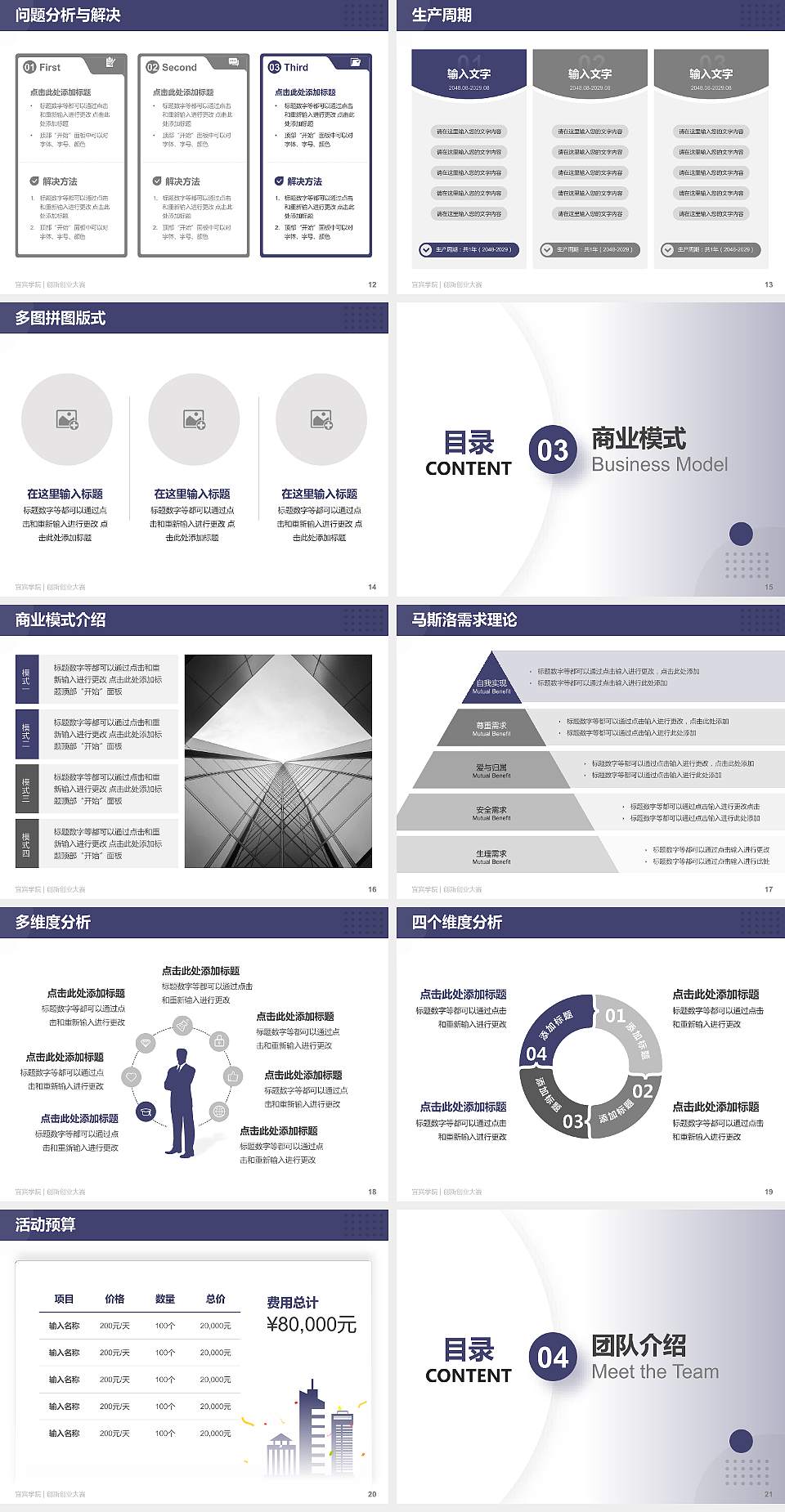宜宾学院全国大学生创新创业大赛计划书PPT模板4:3格式幻灯片预览图3
