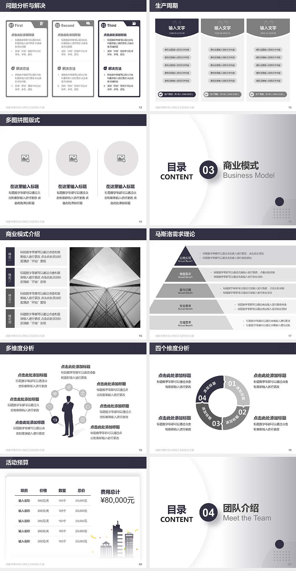 内蒙古丰州职业学院全国大学生创新创业大赛计划书PPT模板4:3格式幻灯片预览图3