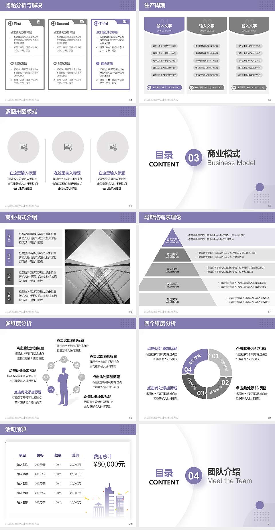 北京经贸职业学院全国大学生创新创业大赛计划书PPT模板4:3格式幻灯片预览图3