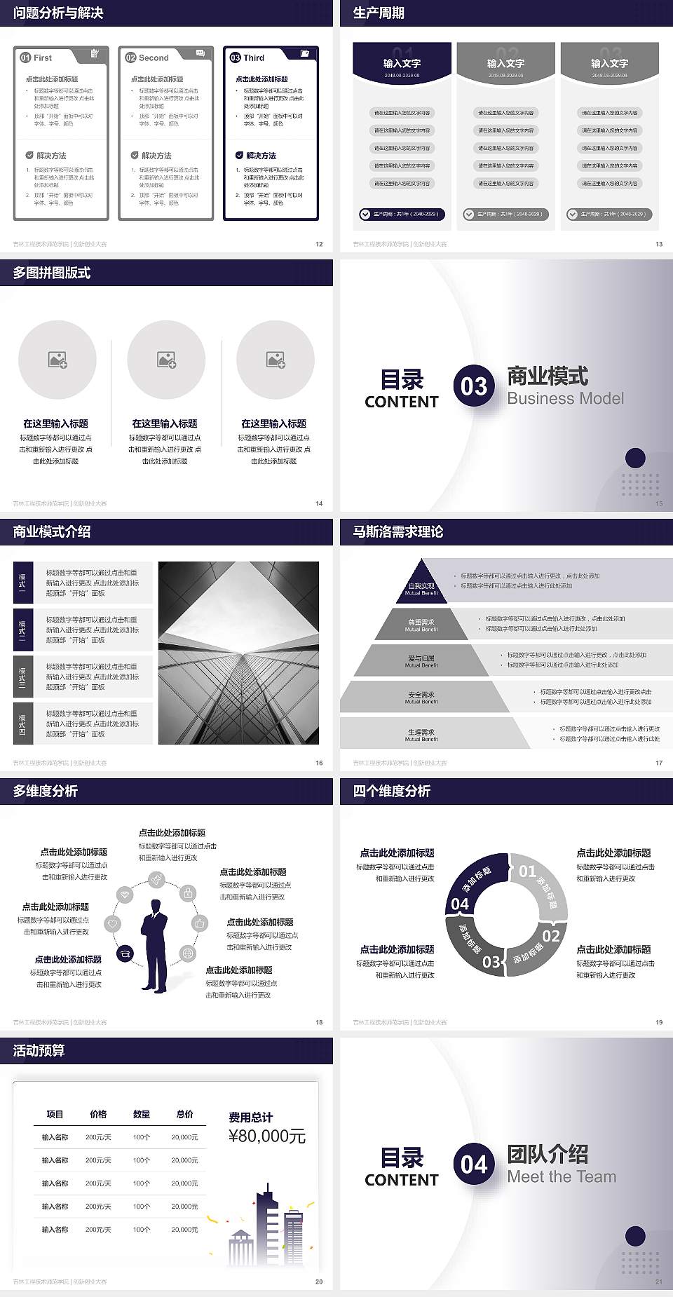 吉林工程技术师范学院全国大学生创新创业大赛计划书PPT模板4:3格式幻灯片预览图3