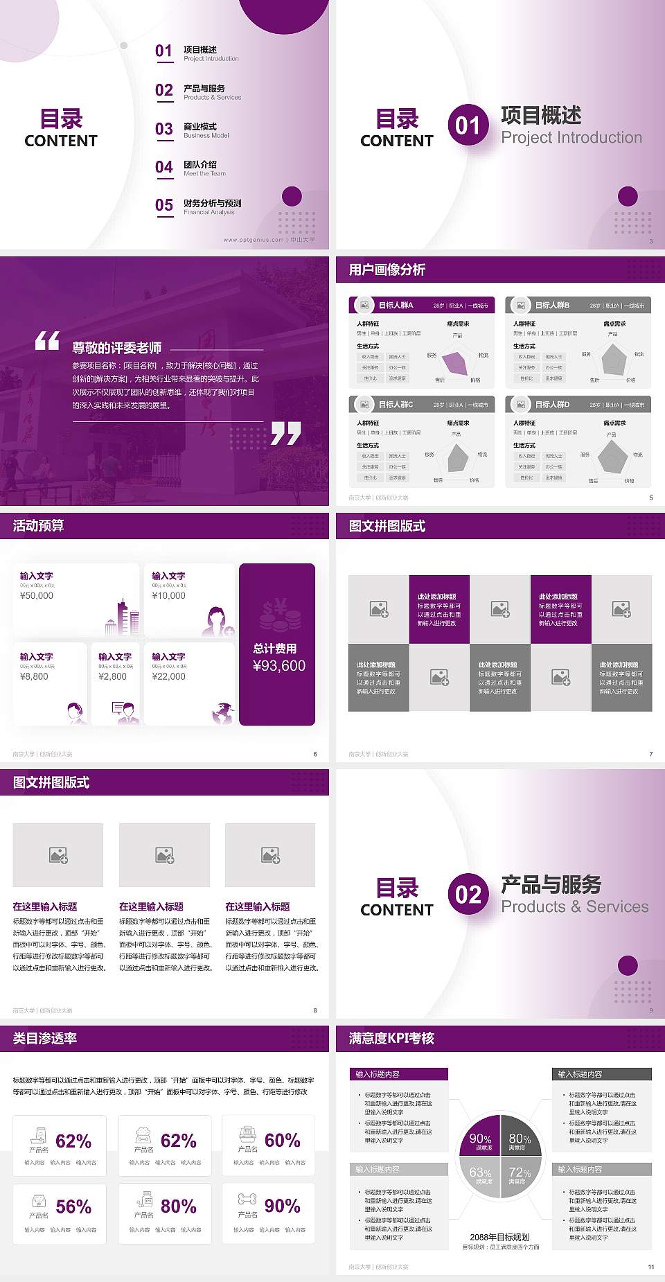 南京大学全国大学生创新创业大赛计划书PPT模板4:3格式幻灯片预览图2