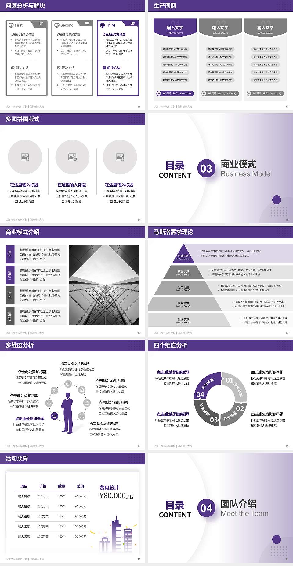 镇江市高等专科学校全国大学生创新创业大赛计划书PPT模板4:3格式幻灯片预览图3