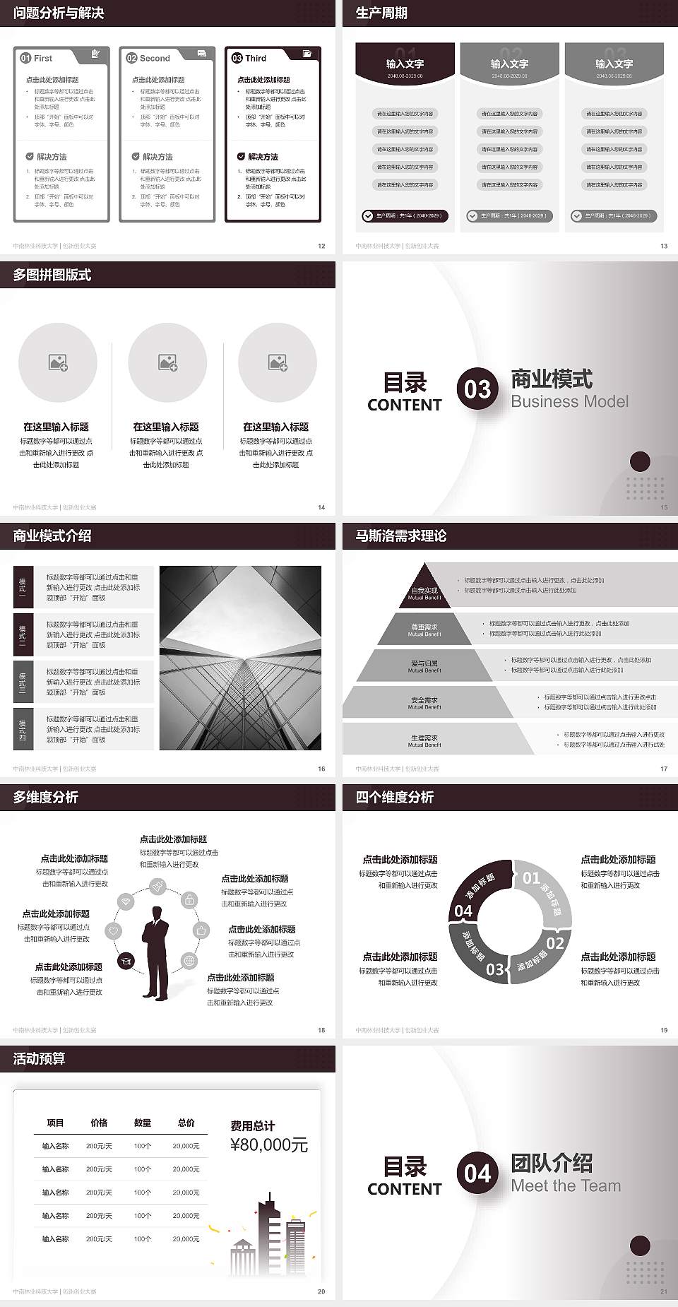 中南林业科技大学全国大学生创新创业大赛计划书PPT模板4:3格式幻灯片预览图3