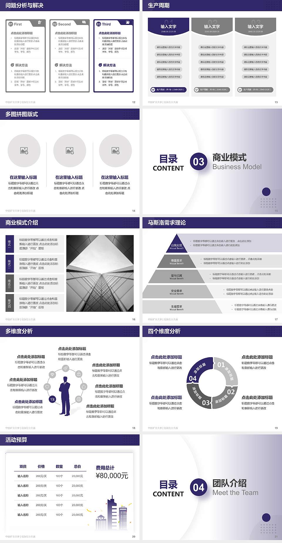 中国矿业大学全国大学生创新创业大赛计划书PPT模板4:3格式幻灯片预览图3