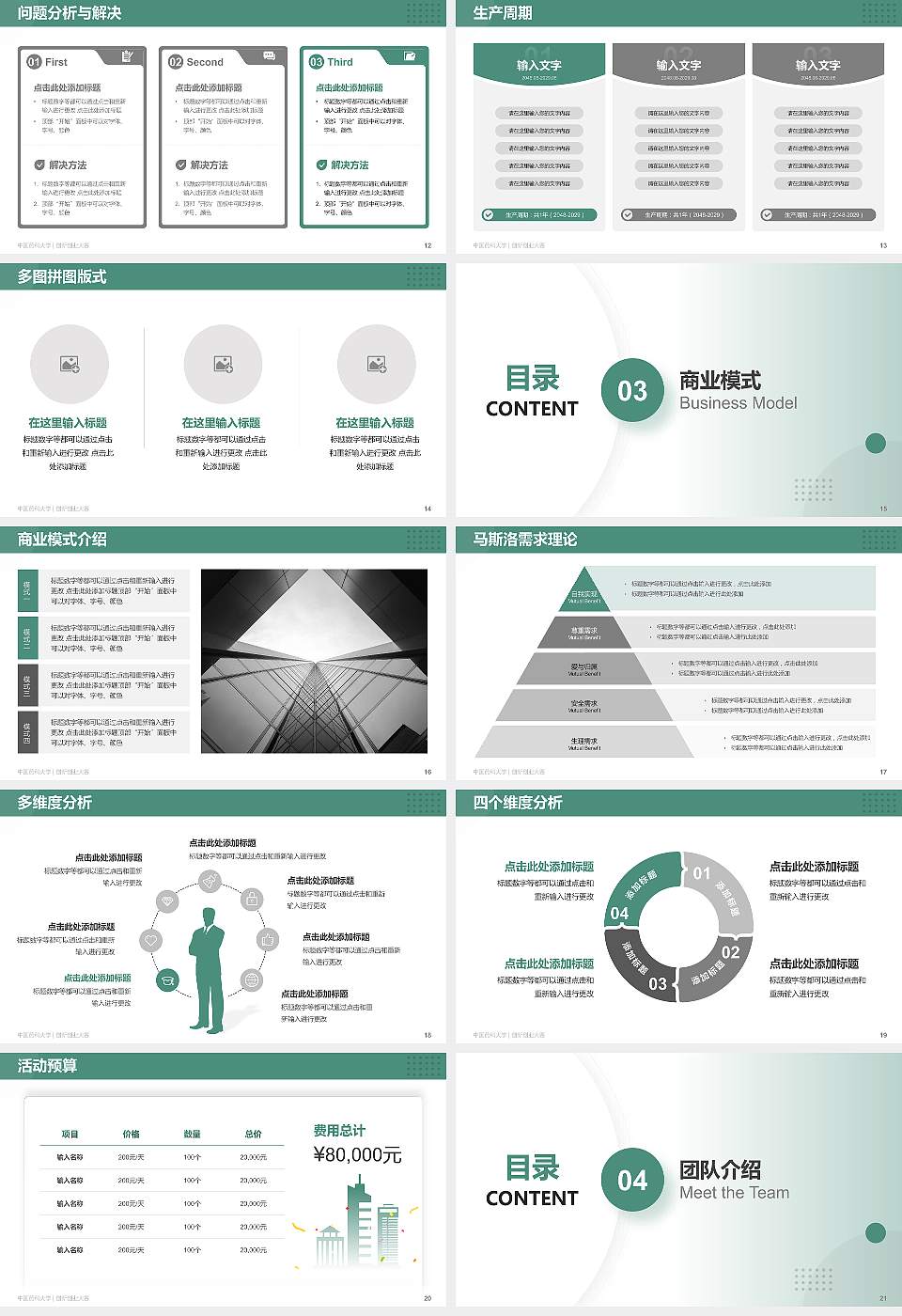 中国药科大学全国大学生创新创业大赛计划书PPT模板16:9格式幻灯片预览图3