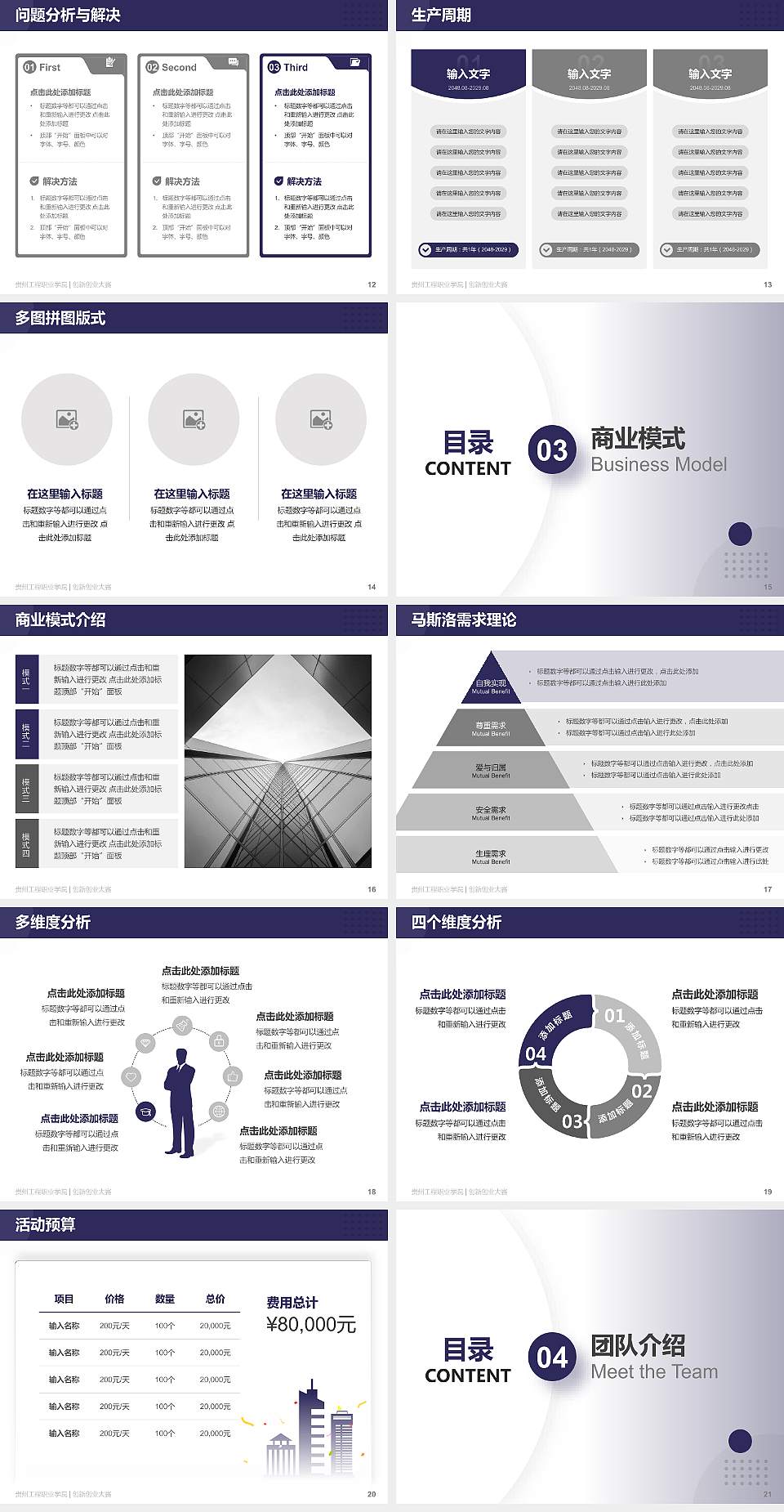 贵州工程职业学院全国大学生创新创业大赛计划书PPT模板4:3格式幻灯片预览图3