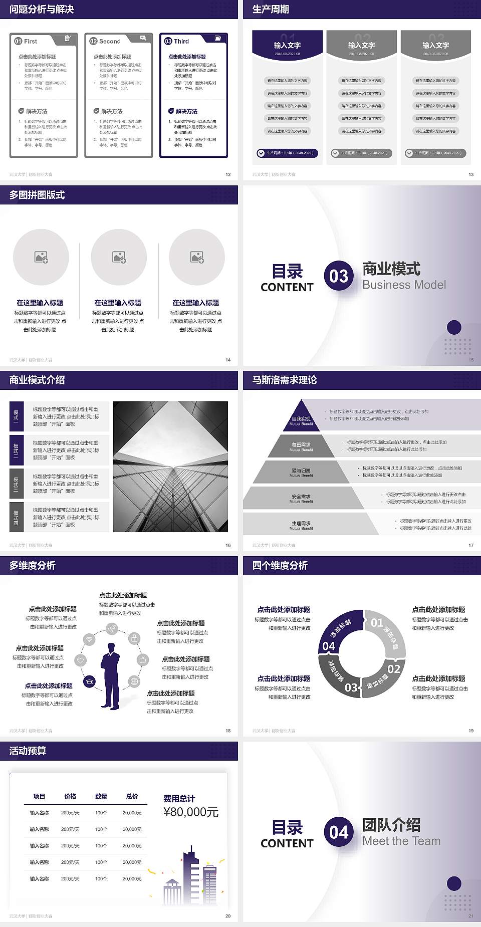 武汉大学全国大学生创新创业大赛计划书PPT模板4:3格式幻灯片预览图3