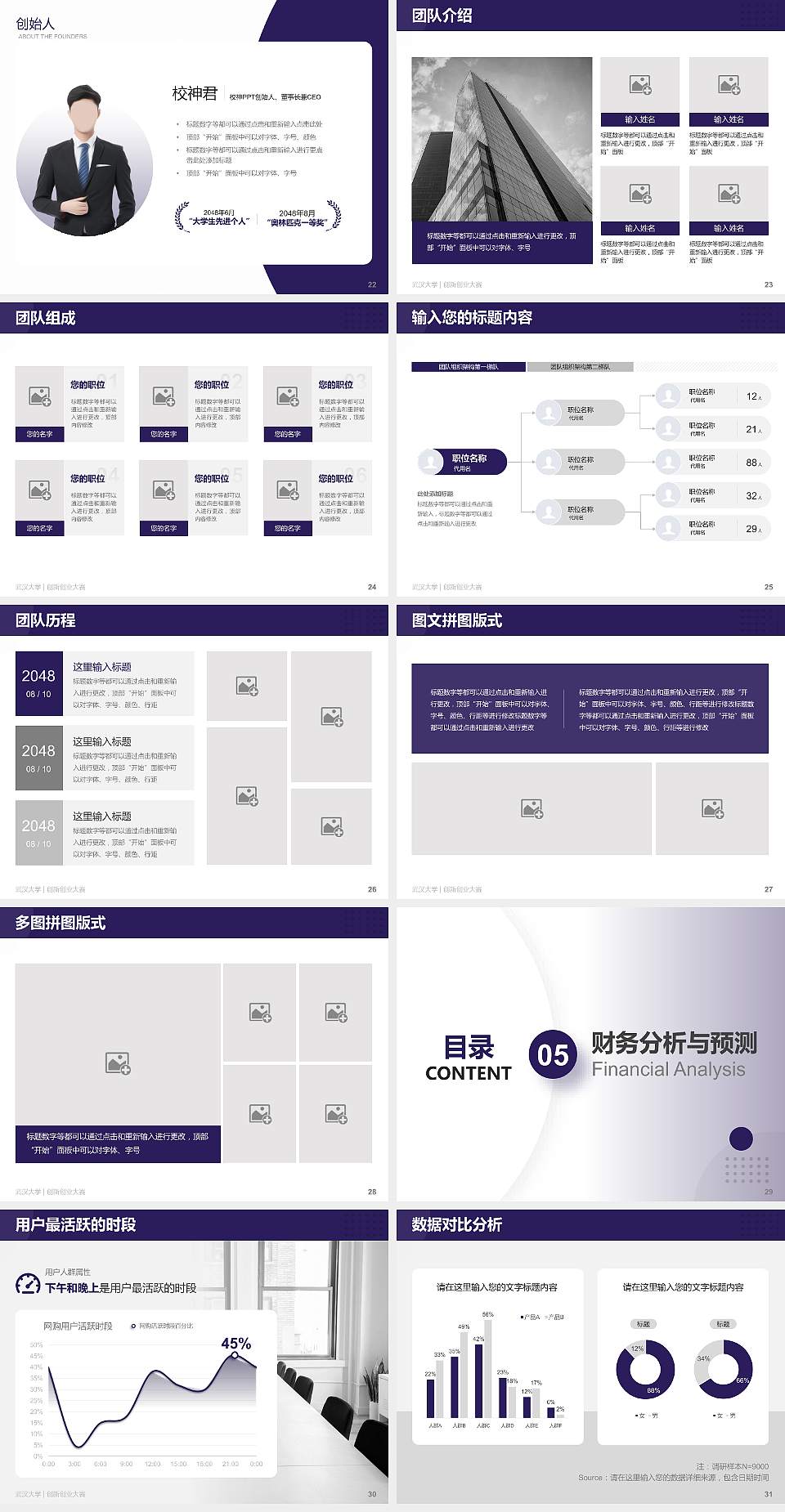 武汉大学全国大学生创新创业大赛计划书PPT模板4:3格式幻灯片预览图4