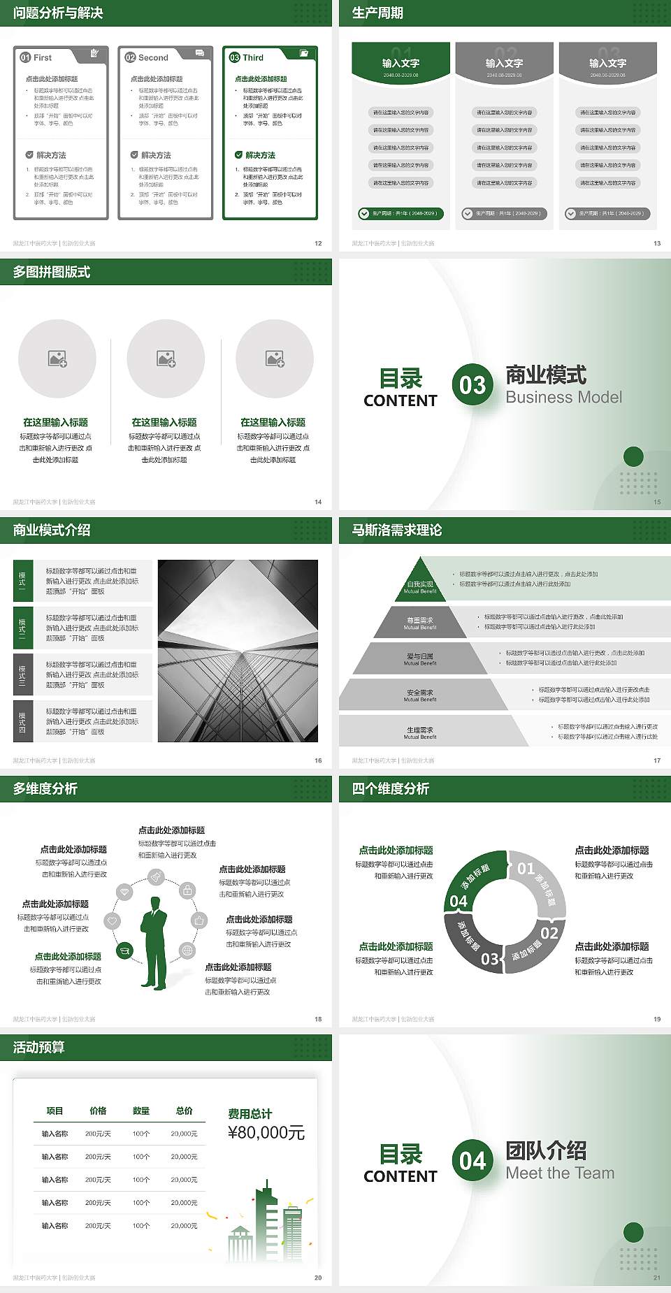 黑龙江中医药大学全国大学生创新创业大赛计划书PPT模板4:3格式幻灯片预览图3