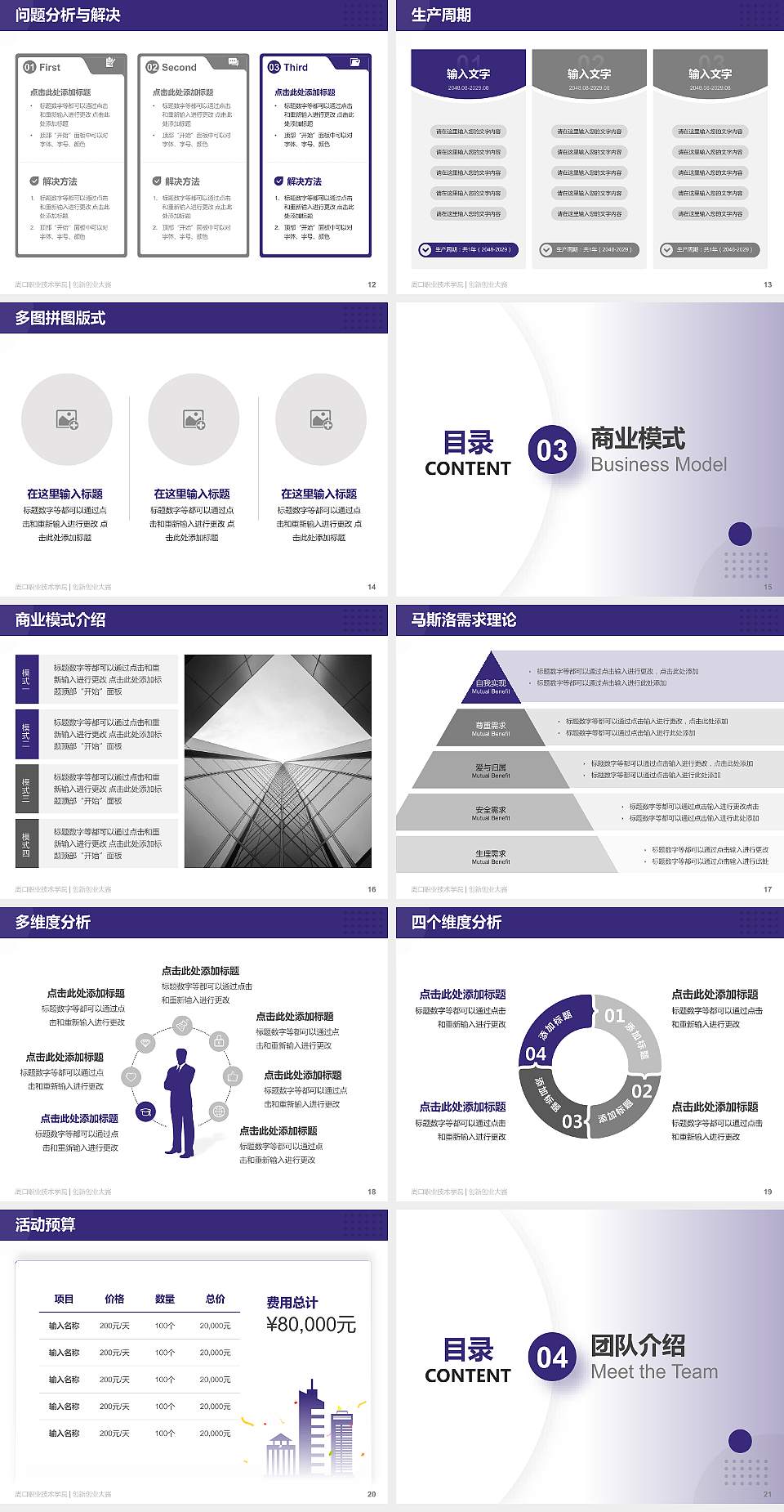 周口职业技术学院全国大学生创新创业大赛计划书PPT模板4:3格式幻灯片预览图3