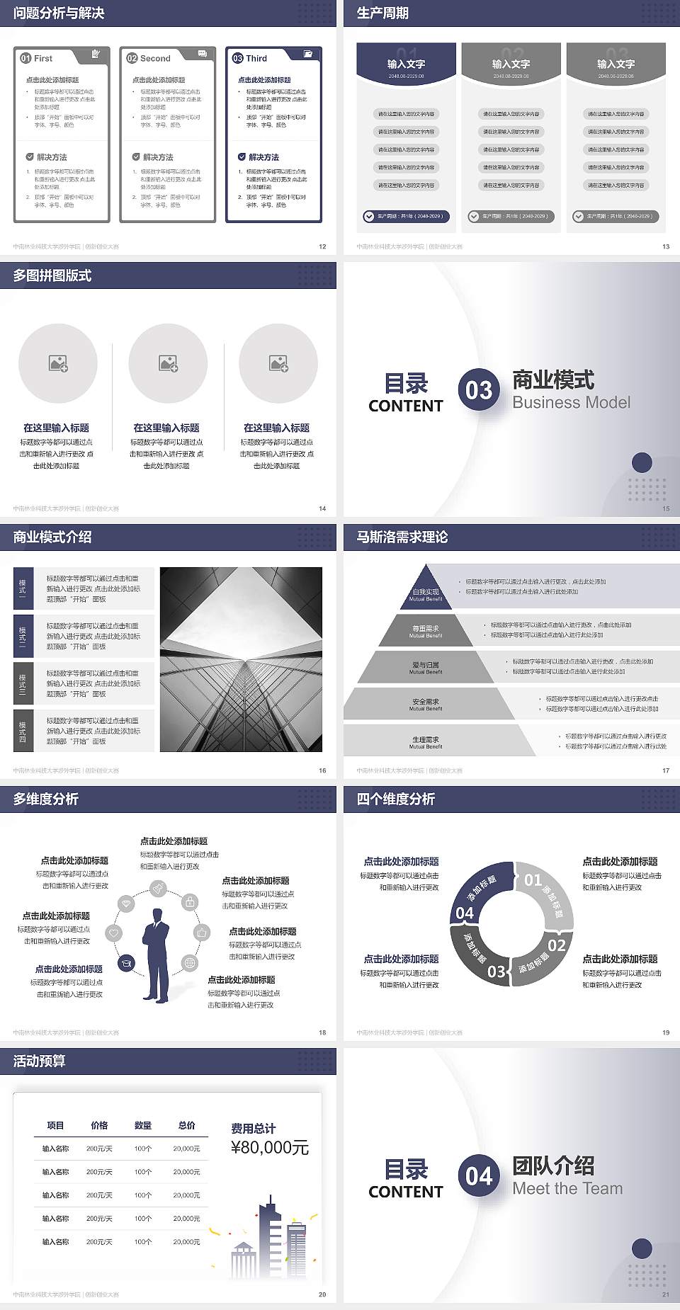 中南林业科技大学涉外学院全国大学生创新创业大赛计划书PPT模板4:3格式幻灯片预览图3