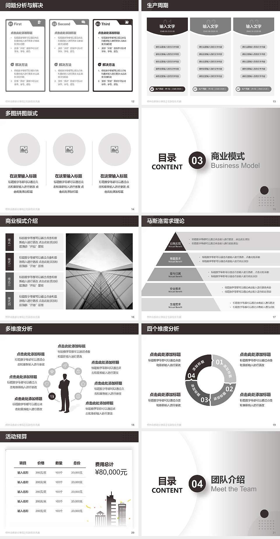 桂林山水职业学院全国大学生创新创业大赛计划书PPT模板4:3格式幻灯片预览图3
