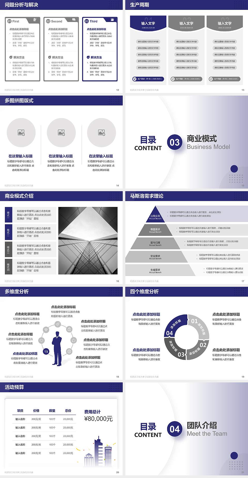 哈尔滨工程大学全国大学生创新创业大赛计划书PPT模板4:3格式幻灯片预览图3