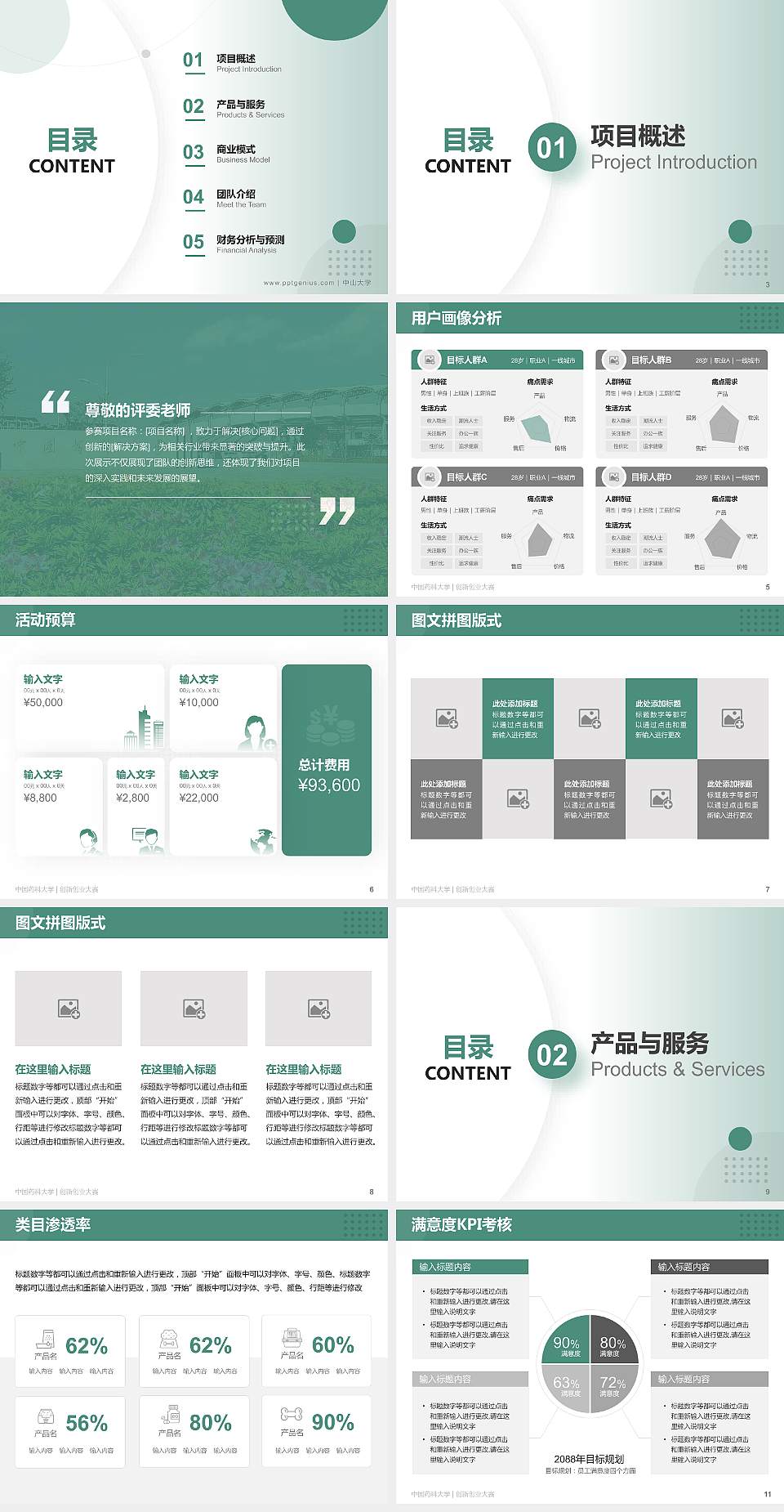 中国药科大学全国大学生创新创业大赛计划书PPT模板4:3格式幻灯片预览图2