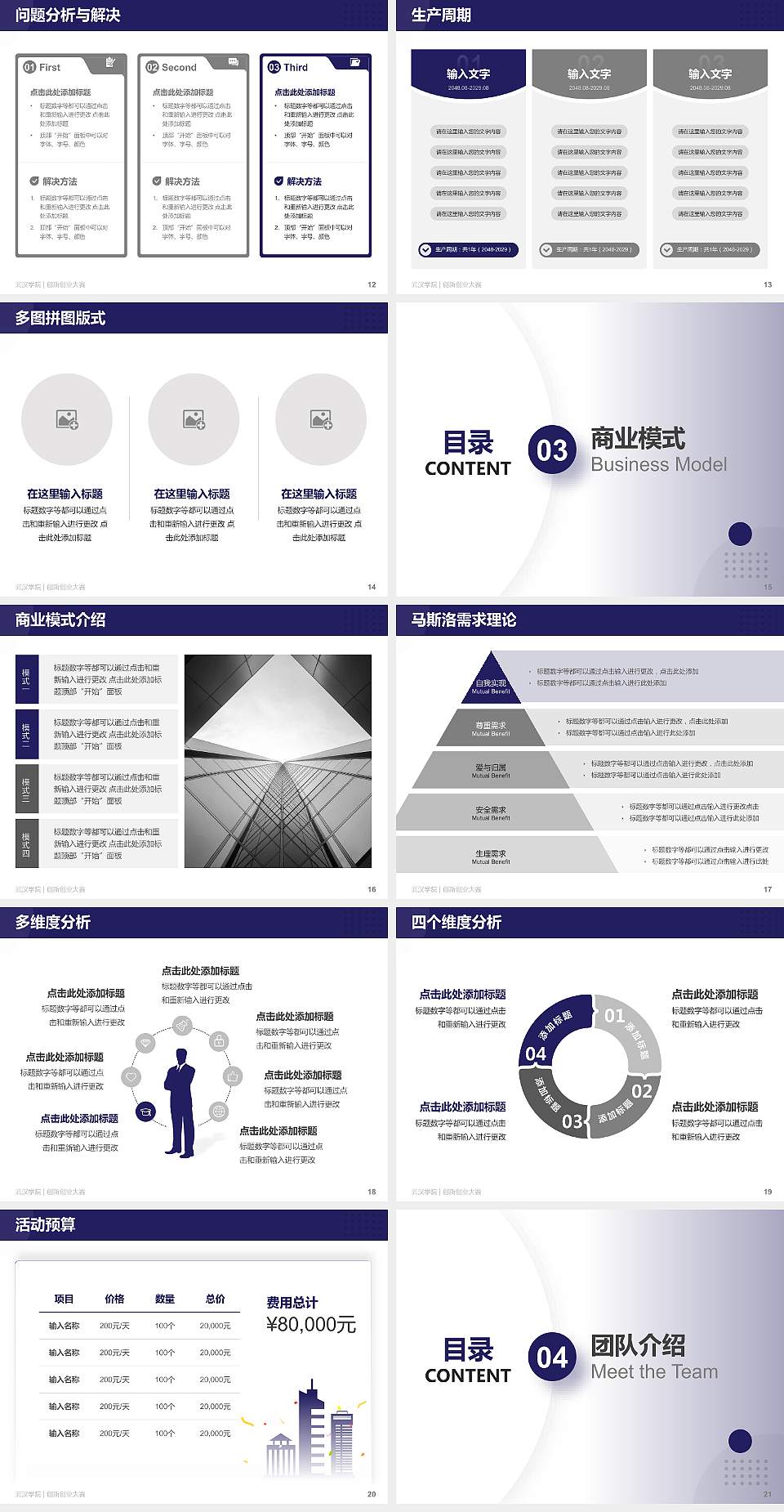 武汉学院全国大学生创新创业大赛计划书PPT模板4:3格式幻灯片预览图3