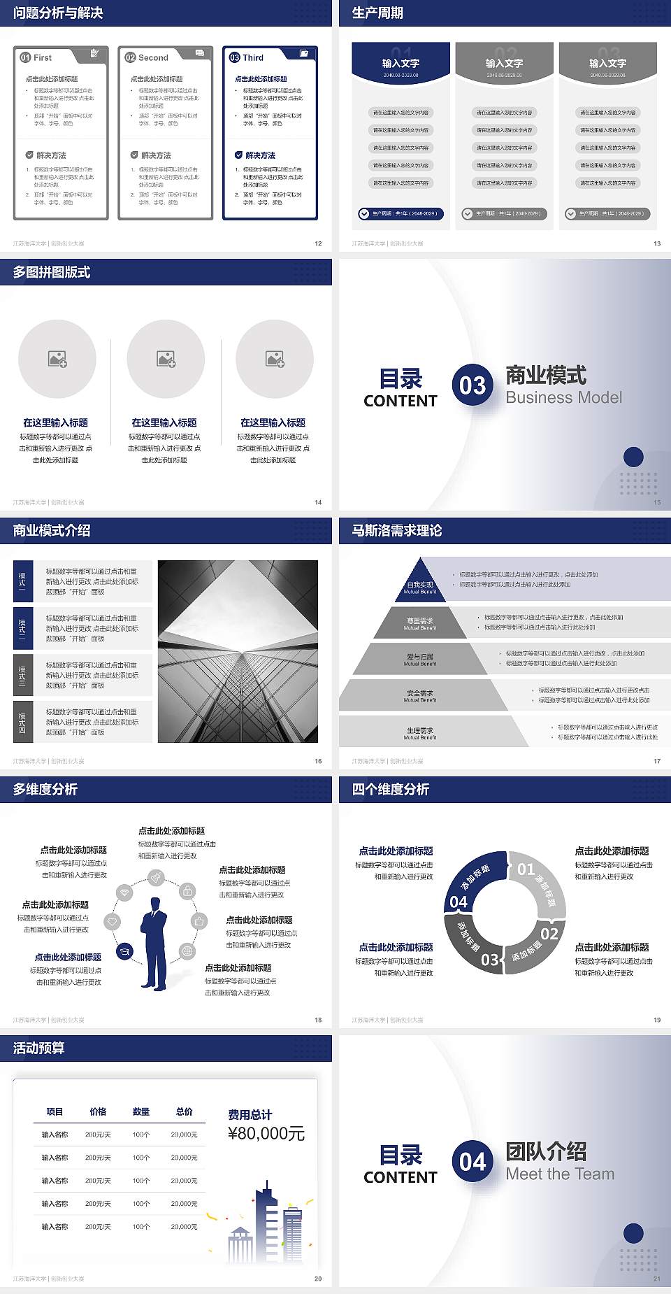江苏海洋大学全国大学生创新创业大赛计划书PPT模板4:3格式幻灯片预览图3
