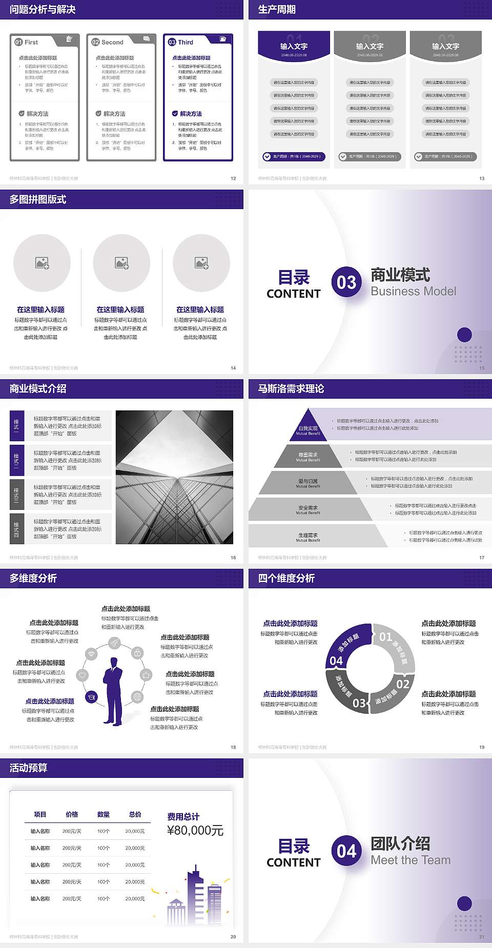 桂林师范高等专科学校全国大学生创新创业大赛计划书PPT模板4:3格式幻灯片预览图3