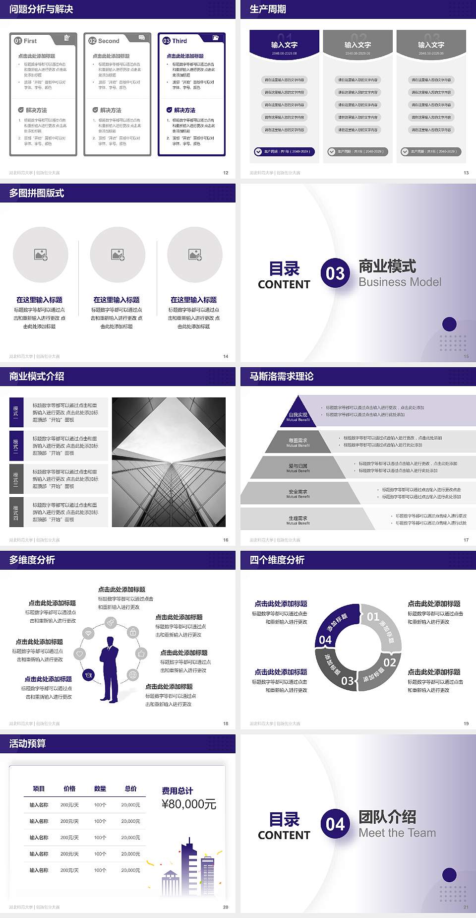 湖北师范大学全国大学生创新创业大赛计划书PPT模板4:3格式幻灯片预览图3