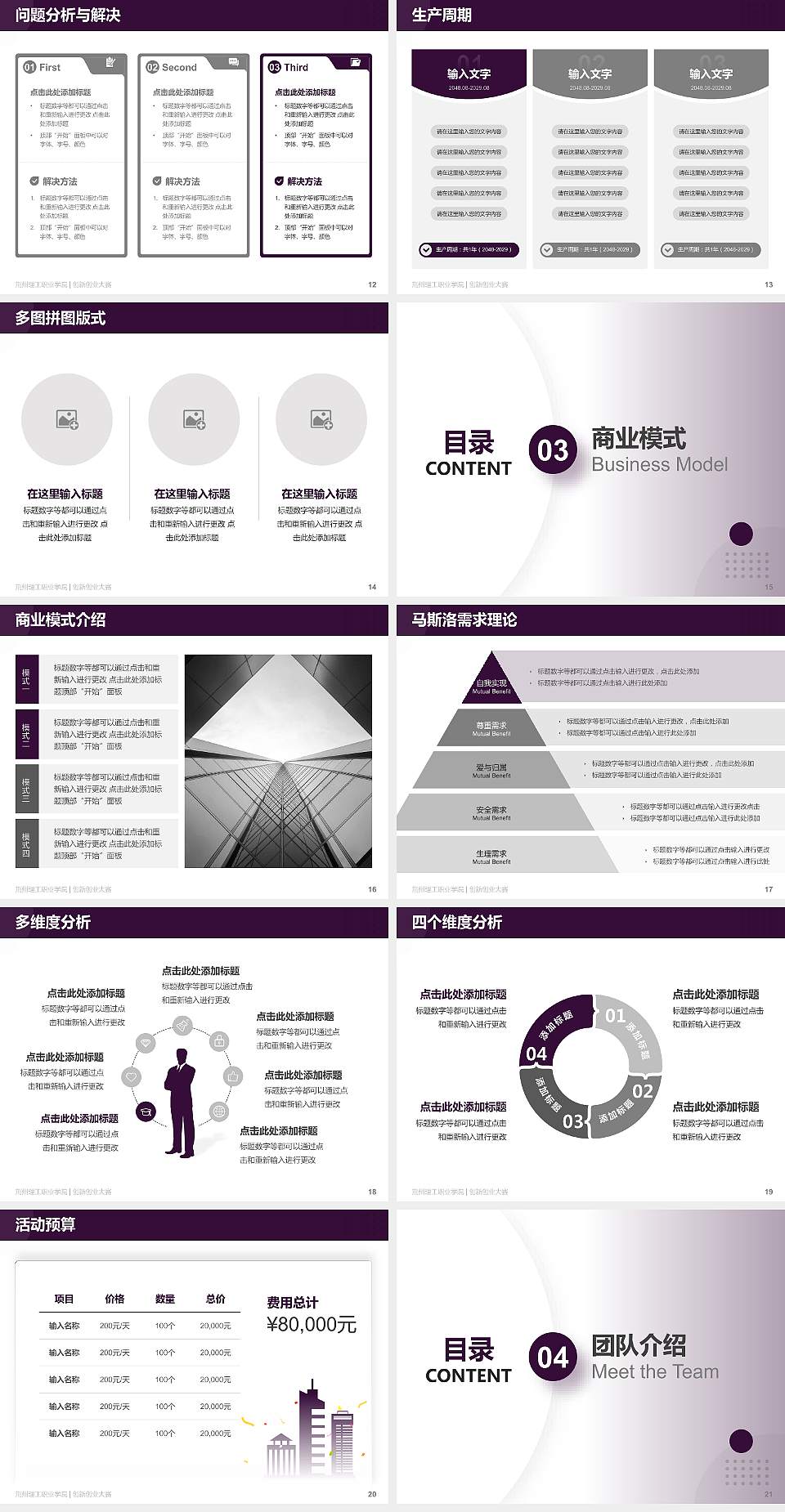荆州理工职业学院全国大学生创新创业大赛计划书PPT模板4:3格式幻灯片预览图3