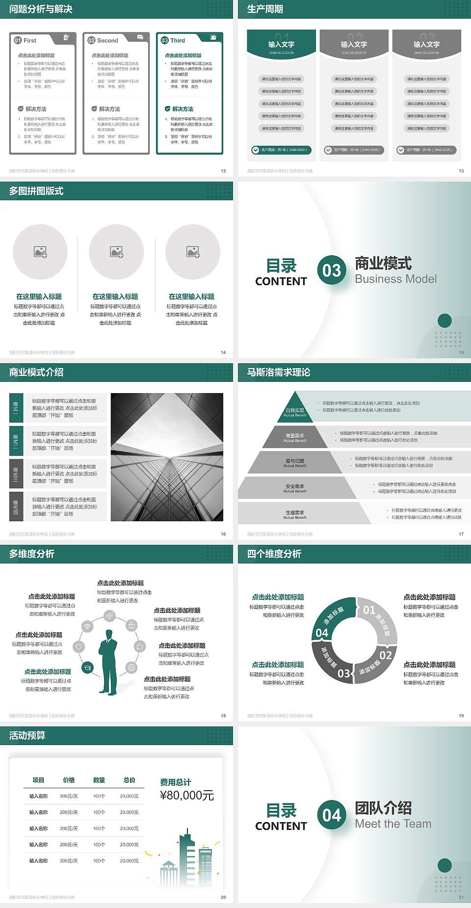 洛阳文化旅游职业学院全国大学生创新创业大赛计划书PPT模板4:3格式幻灯片预览图3