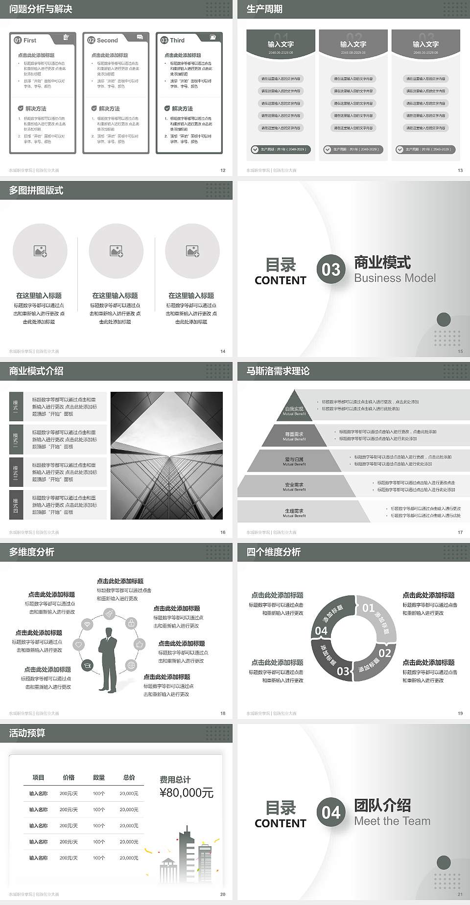 永城职业学院全国大学生创新创业大赛计划书PPT模板4:3格式幻灯片预览图3