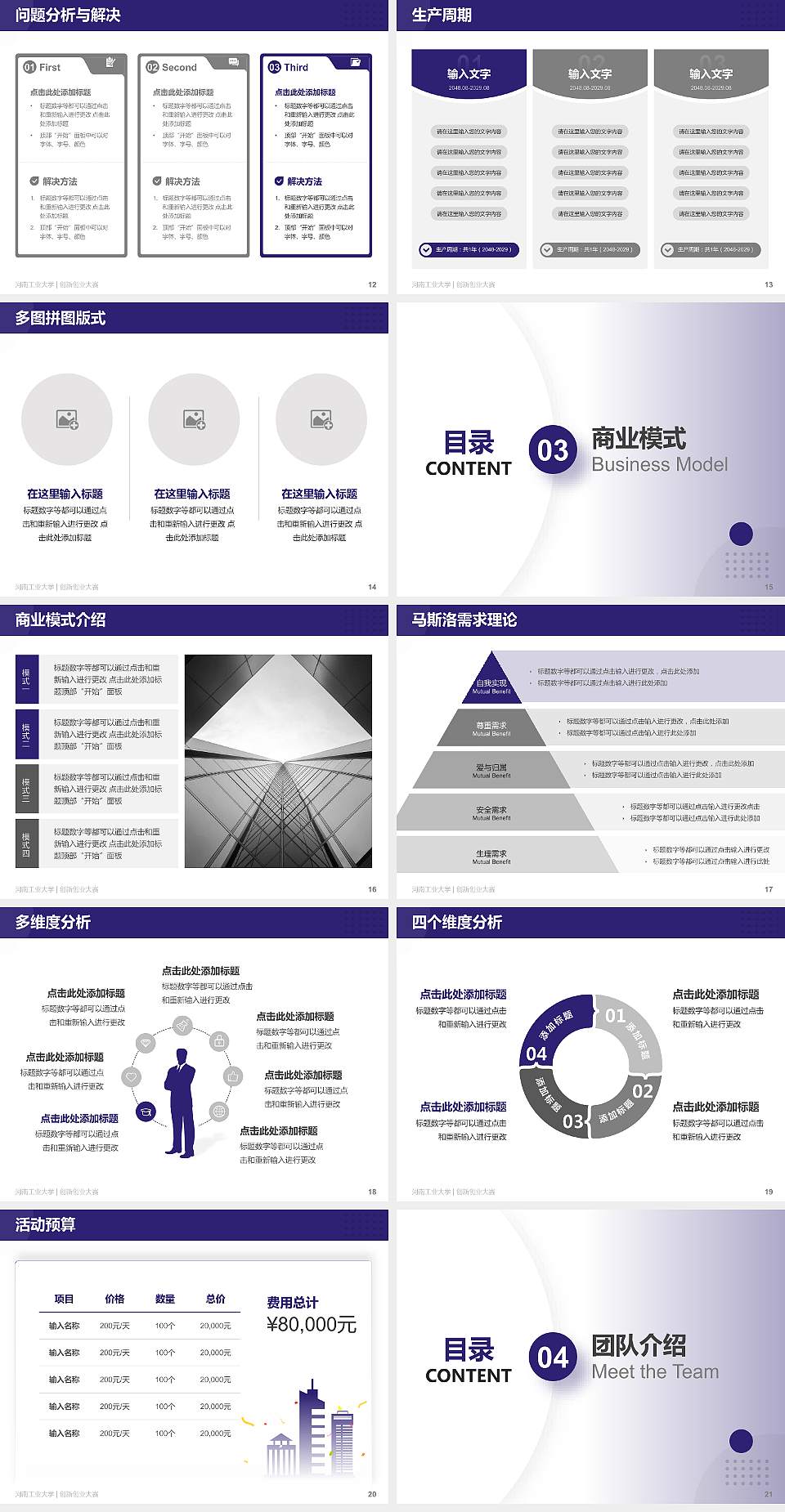 河南工业大学全国大学生创新创业大赛计划书PPT模板4:3格式幻灯片预览图3