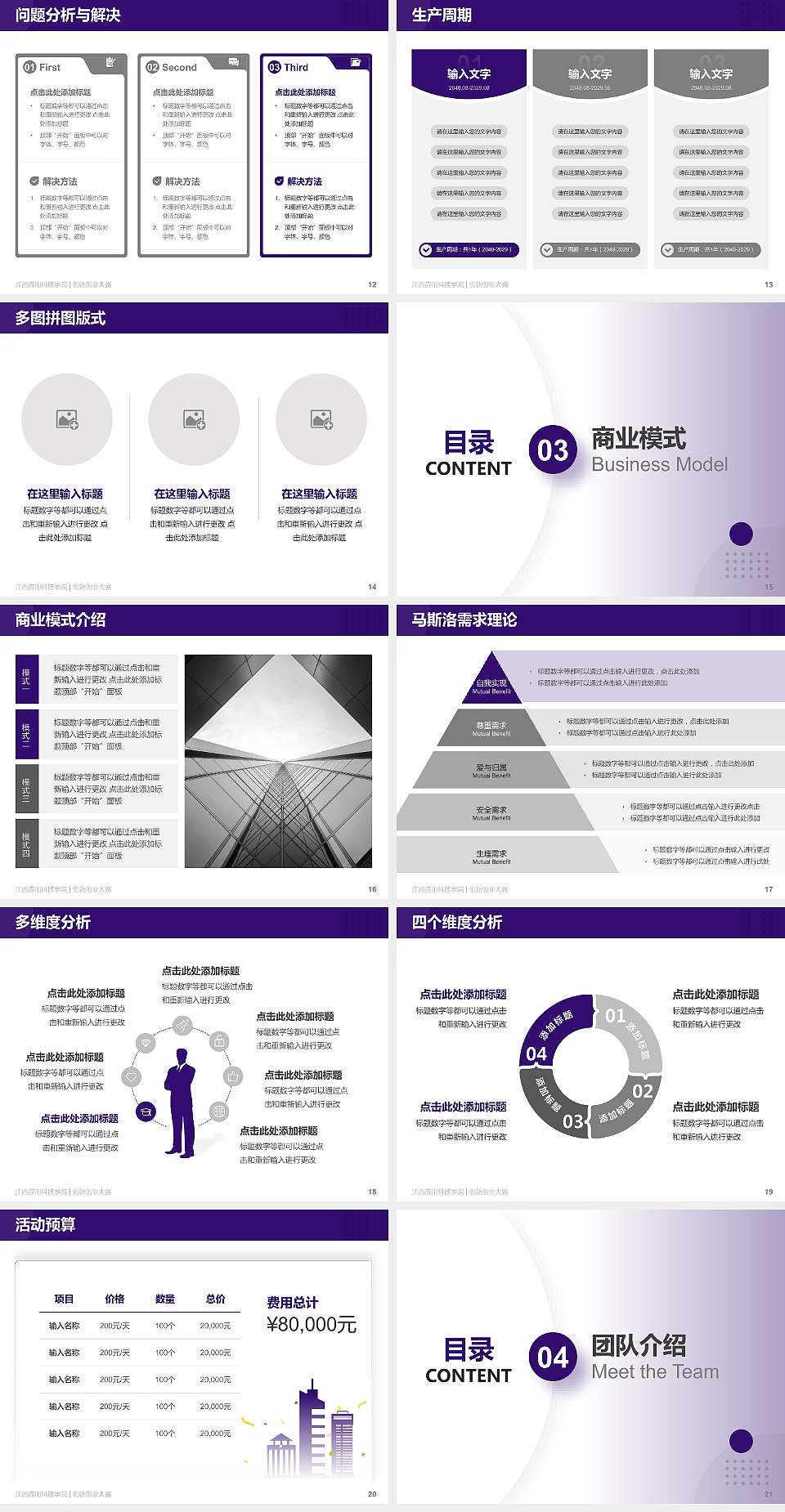 江西应用科技学院全国大学生创新创业大赛计划书PPT模板4:3格式幻灯片预览图3