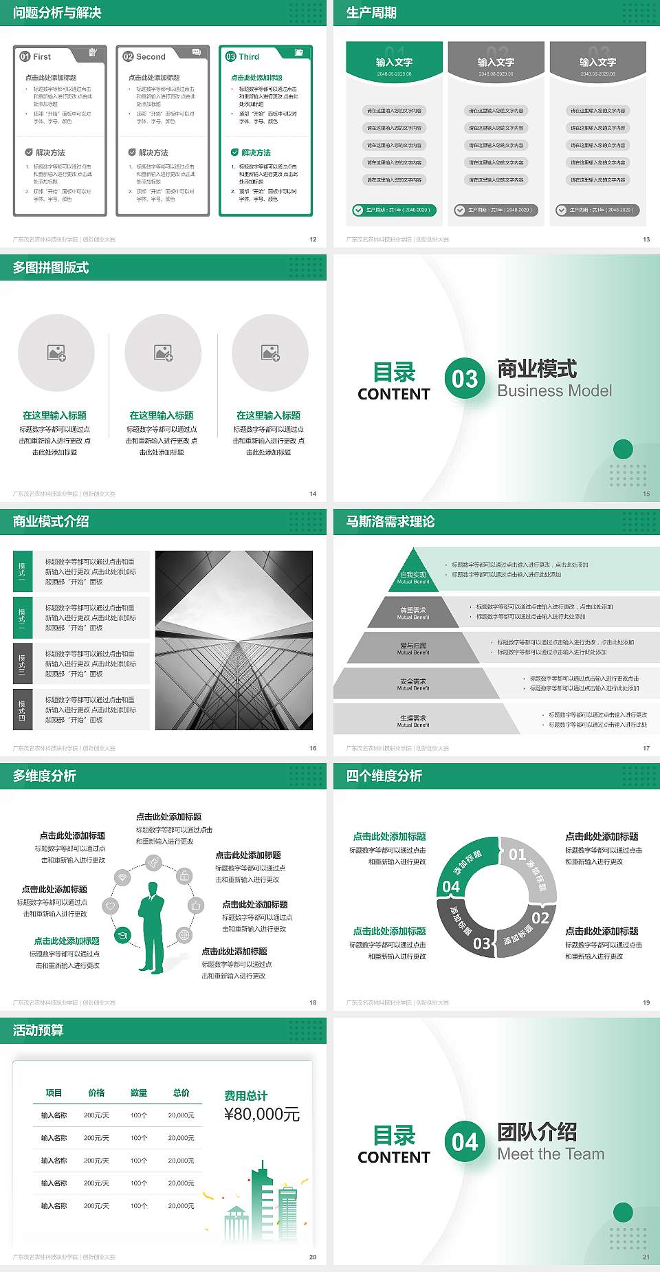 广东茂名农林科技职业学院全国大学生创新创业大赛计划书PPT模板4:3格式幻灯片预览图3