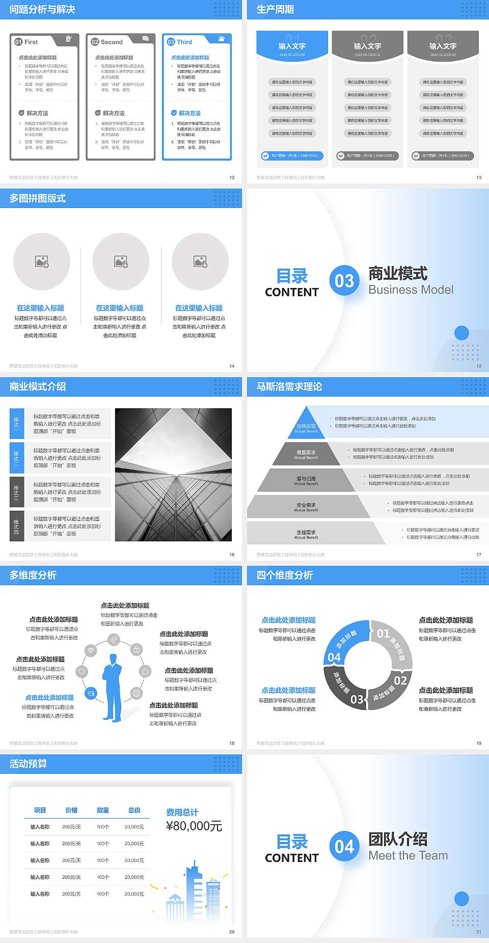 安徽文达信息工程学院全国大学生创新创业大赛计划书PPT模板4:3格式幻灯片预览图3