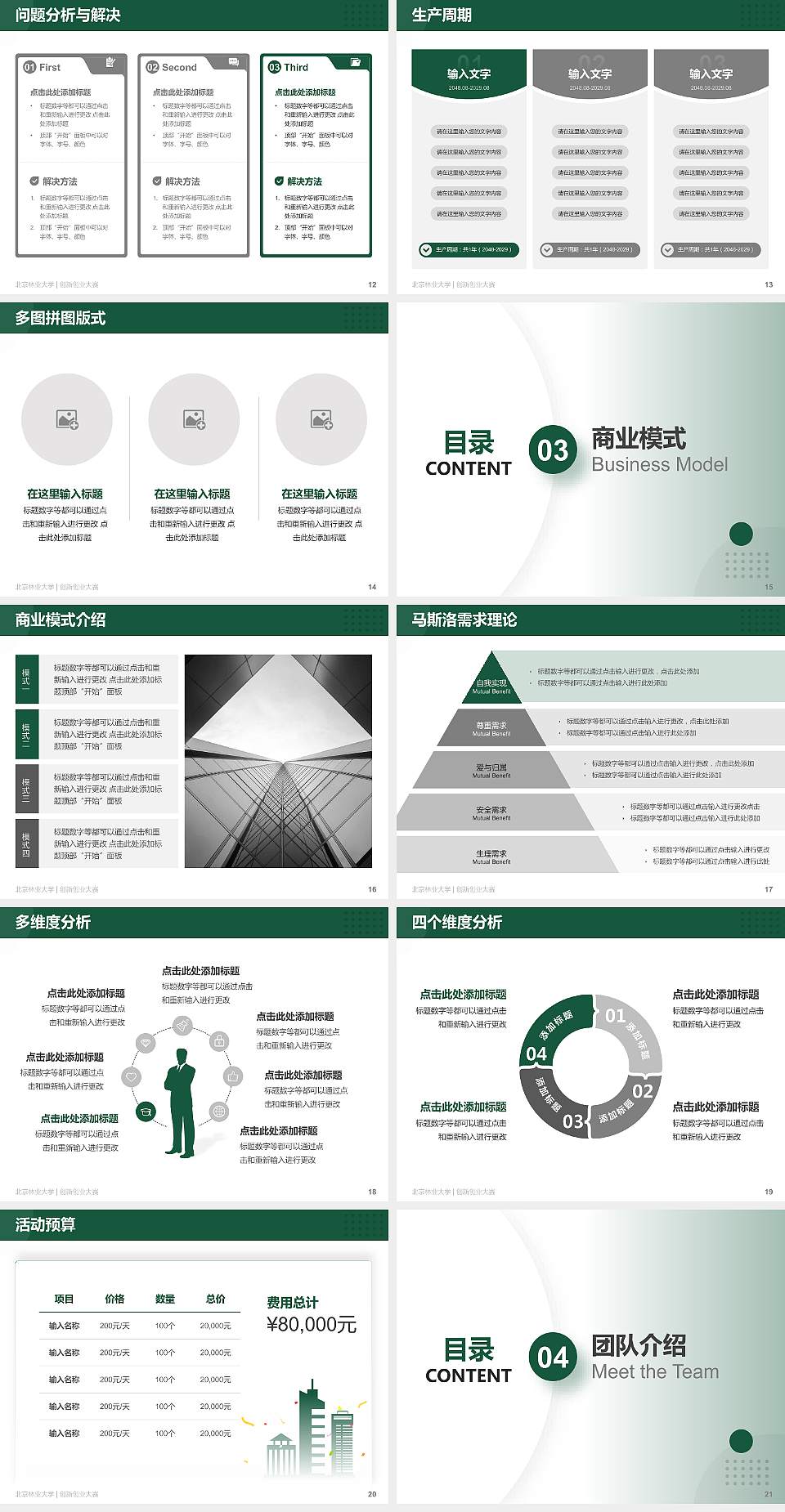 北京林业大学全国大学生创新创业大赛计划书PPT模板4:3格式幻灯片预览图3
