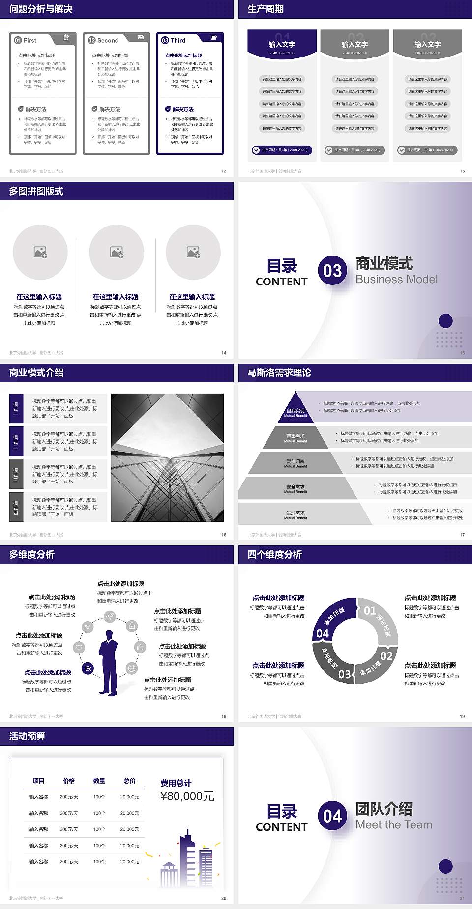 北京外国语大学全国大学生创新创业大赛计划书PPT模板4:3格式幻灯片预览图3