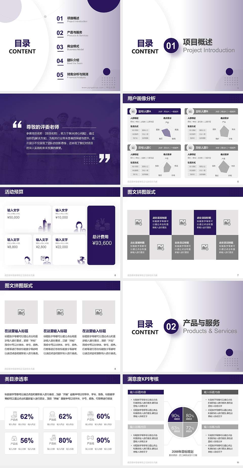 南京森林警察学院全国大学生创新创业大赛计划书PPT模板4:3格式幻灯片预览图2