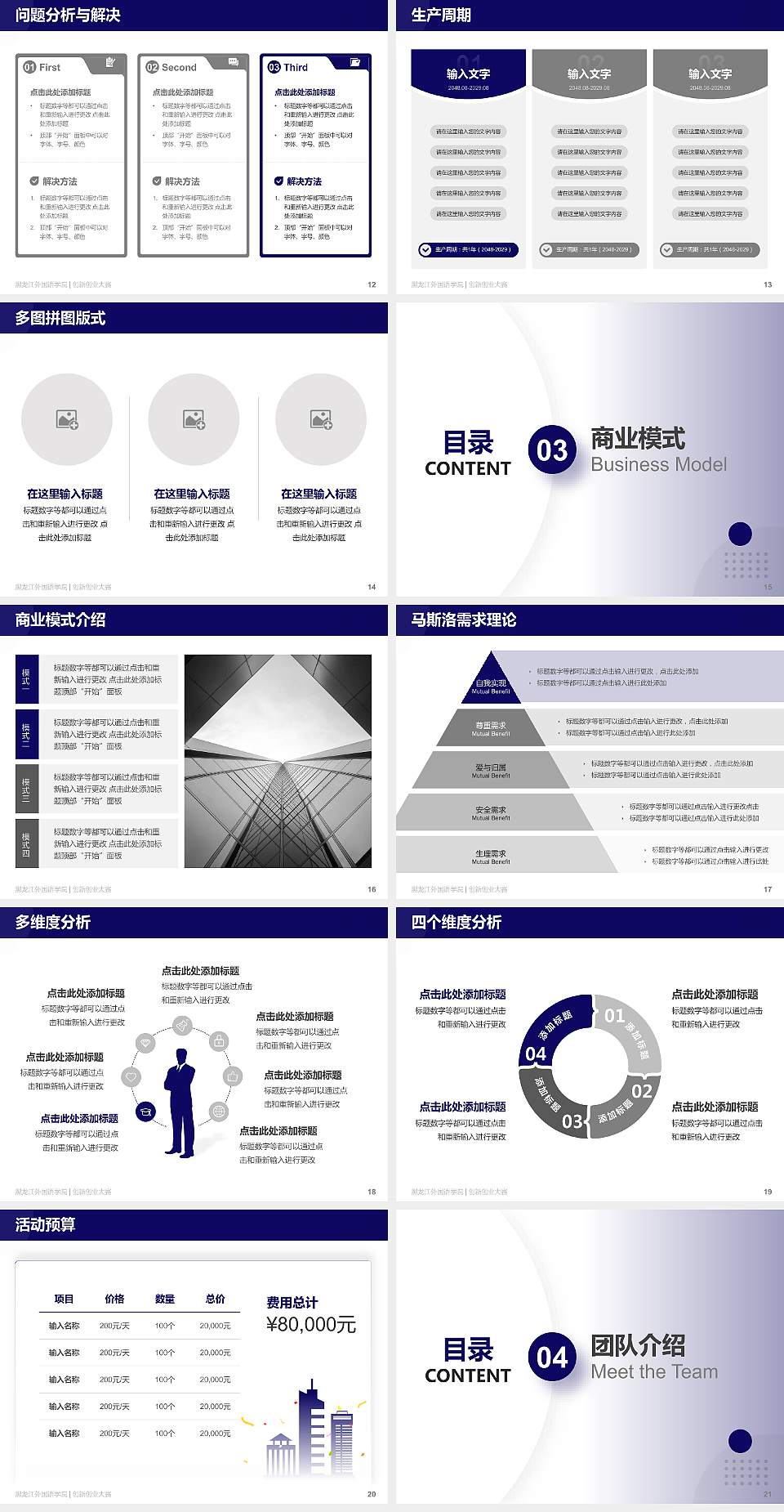 黑龙江外国语学院全国大学生创新创业大赛计划书PPT模板4:3格式幻灯片预览图3