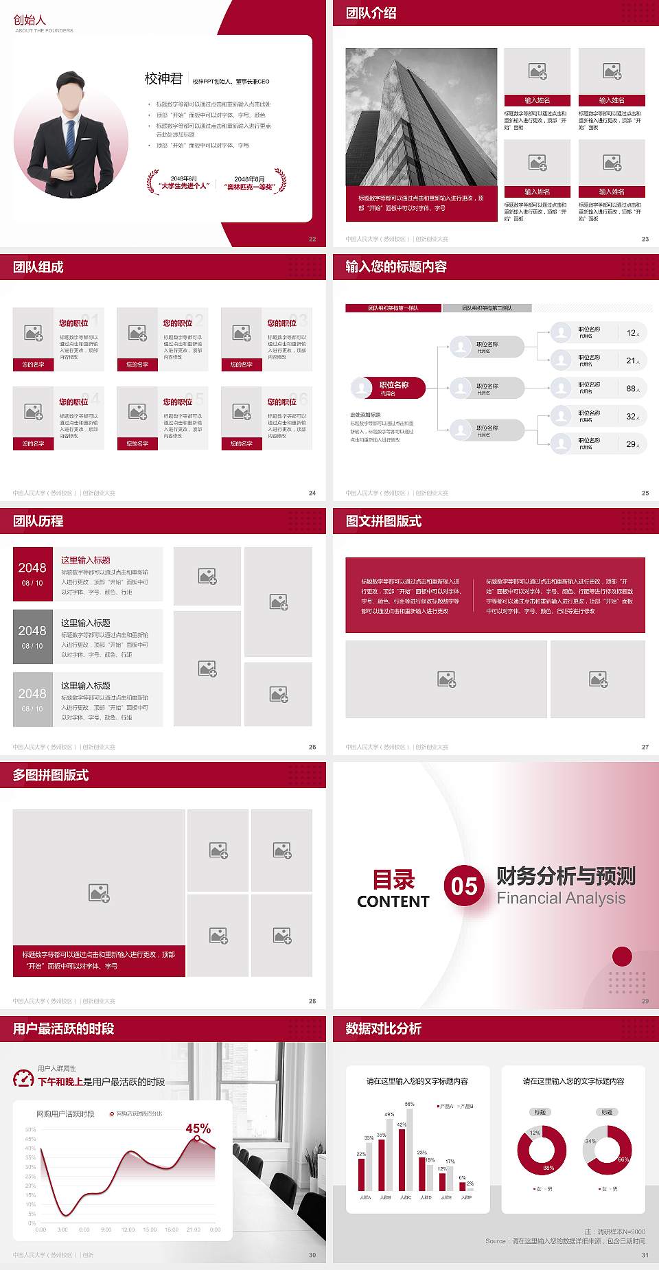 中国人民大学（苏州校区）全国大学生创新创业大赛计划书PPT模板4:3格式幻灯片预览图4