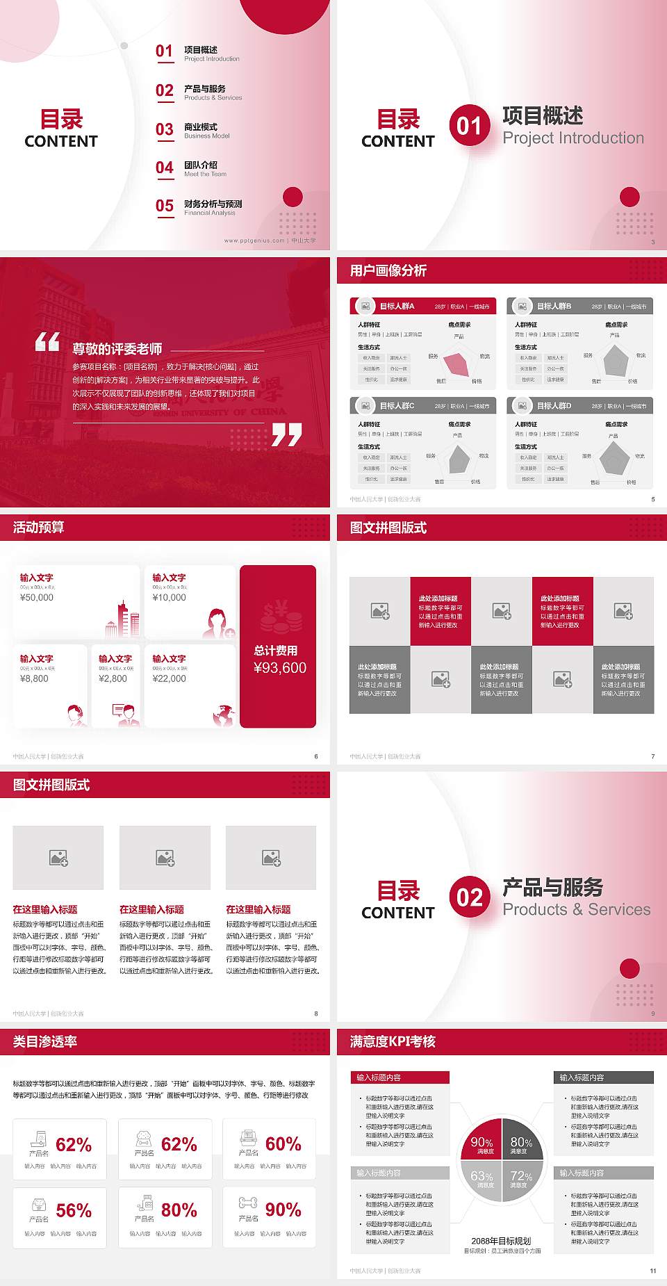 中国人民大学全国大学生创新创业大赛计划书PPT模板4:3格式幻灯片预览图2