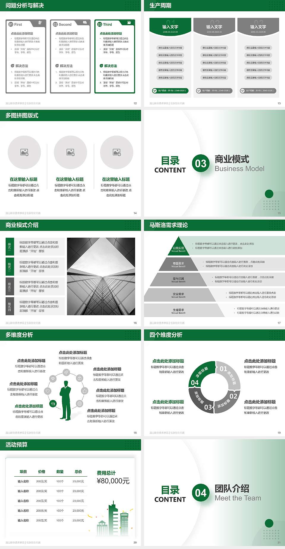 清远职业技术学院全国大学生创新创业大赛计划书PPT模板4:3格式幻灯片预览图3