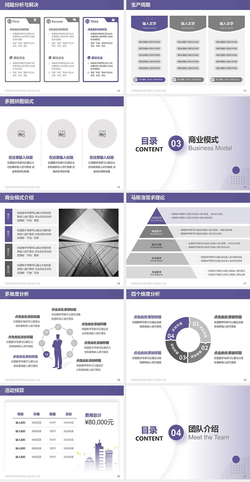 甘肃钢铁职业技术学院全国大学生创新创业大赛计划书PPT模板4:3格式幻灯片预览图3
