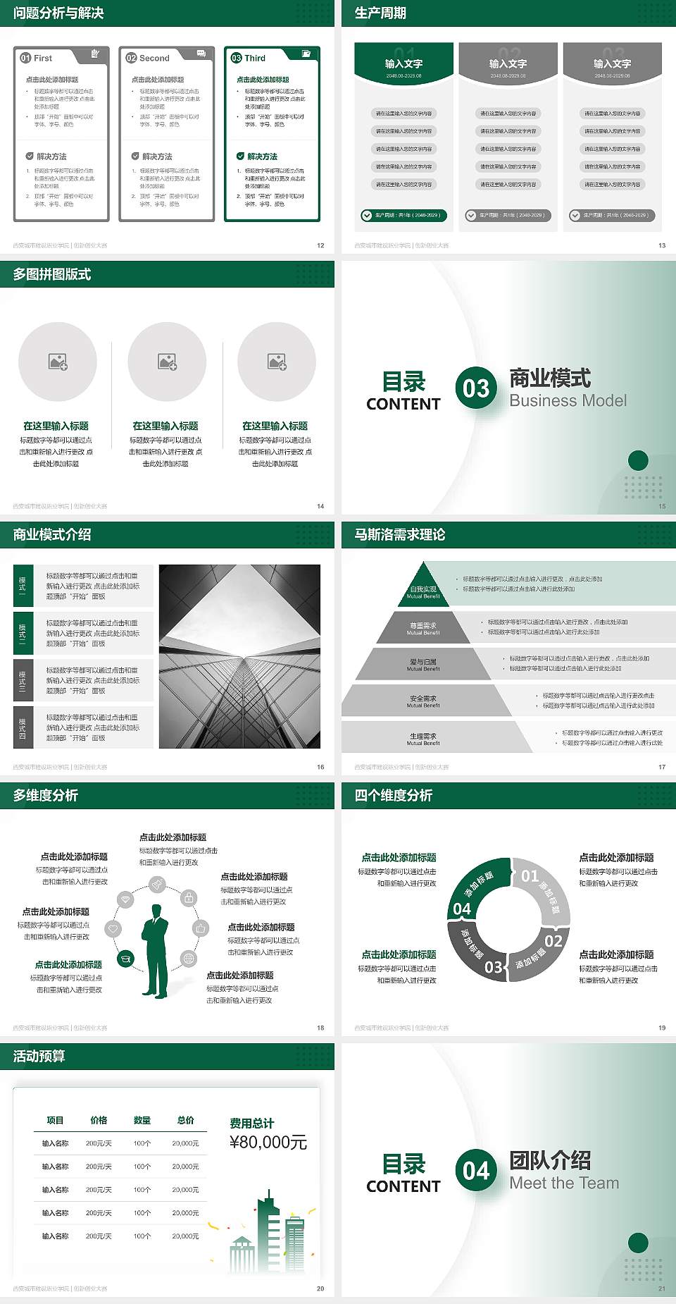 西安城市建设职业学院全国大学生创新创业大赛计划书PPT模板4:3格式幻灯片预览图3