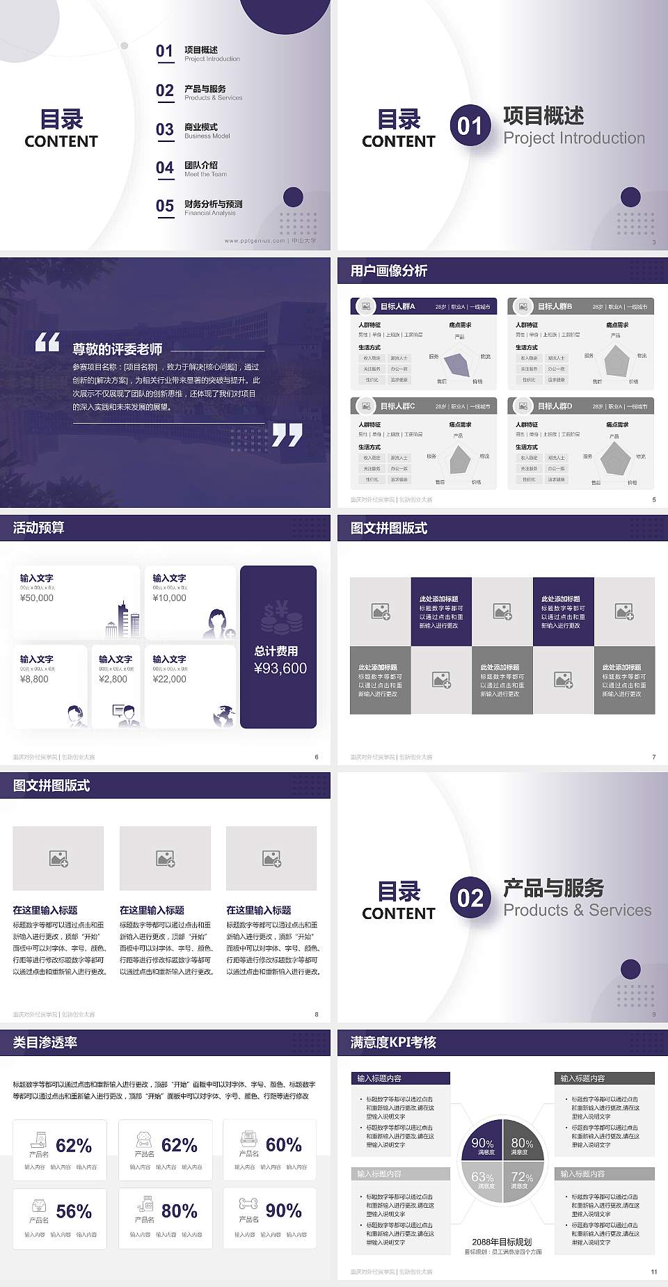 重庆对外经贸学院全国大学生创新创业大赛计划书PPT模板4:3格式幻灯片预览图2
