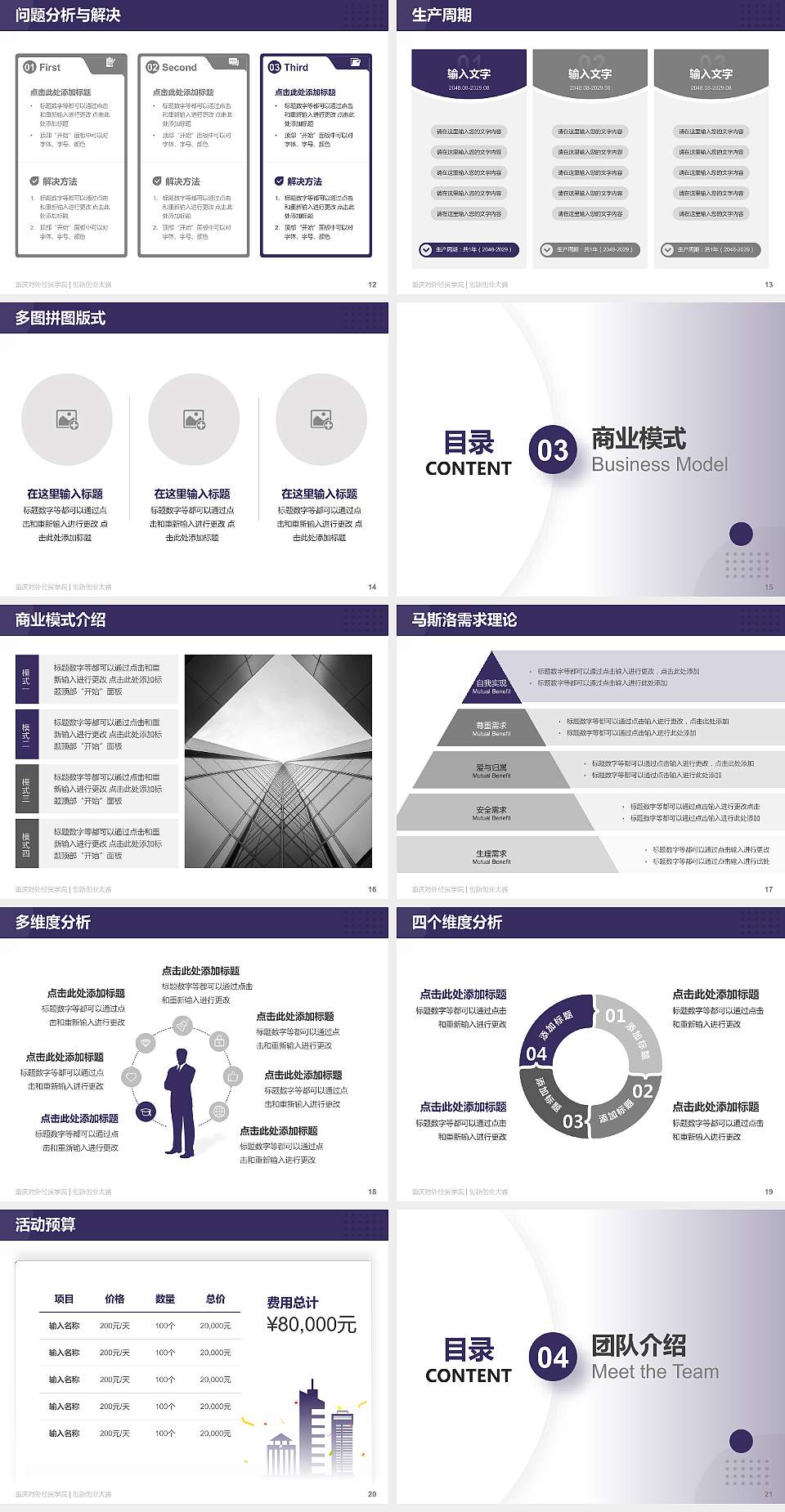 重庆对外经贸学院全国大学生创新创业大赛计划书PPT模板4:3格式幻灯片预览图3